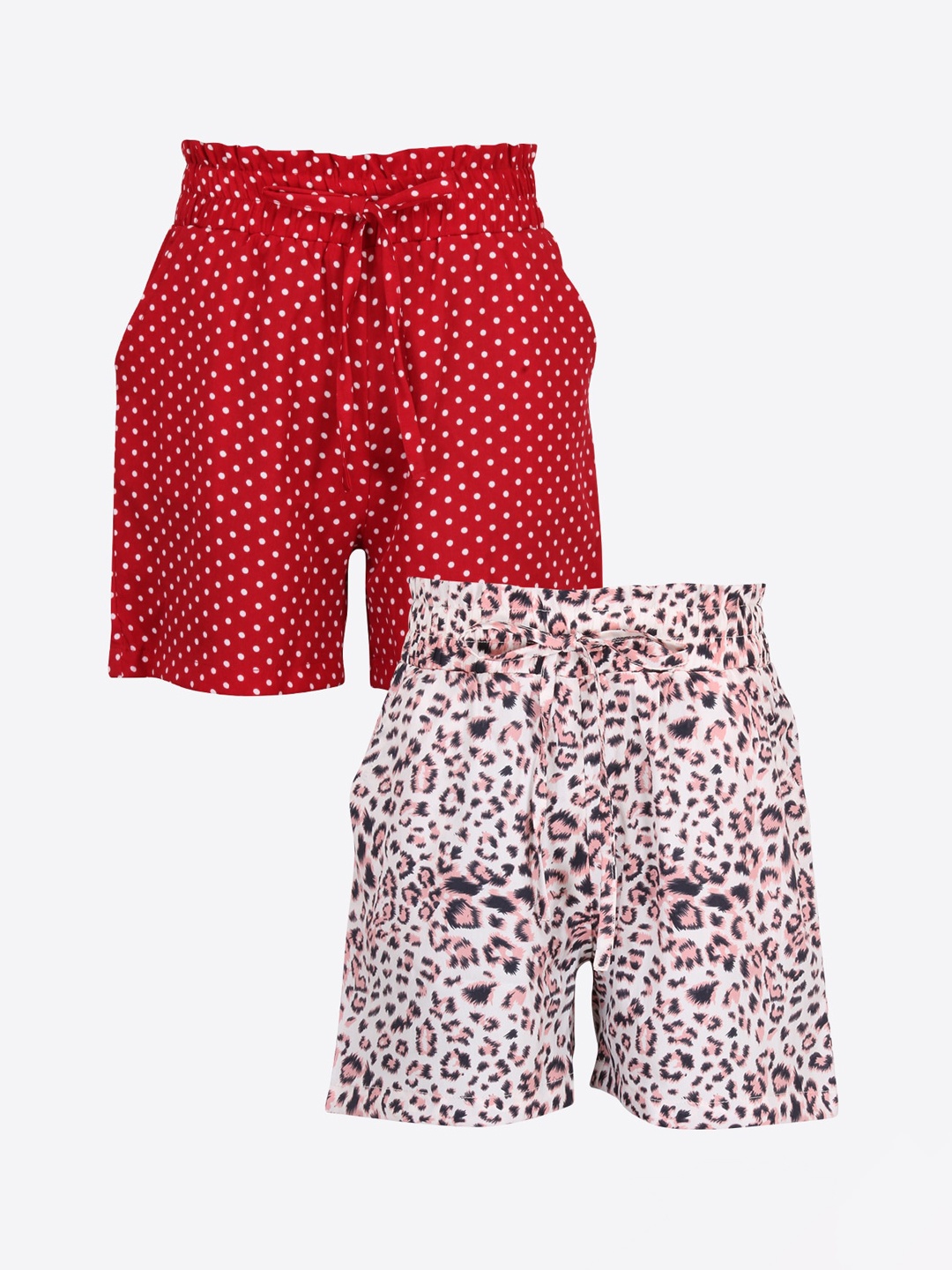 

CUTECUMBER Girls Pack Of 2 Printed Regular Fit Regular Shorts, Red