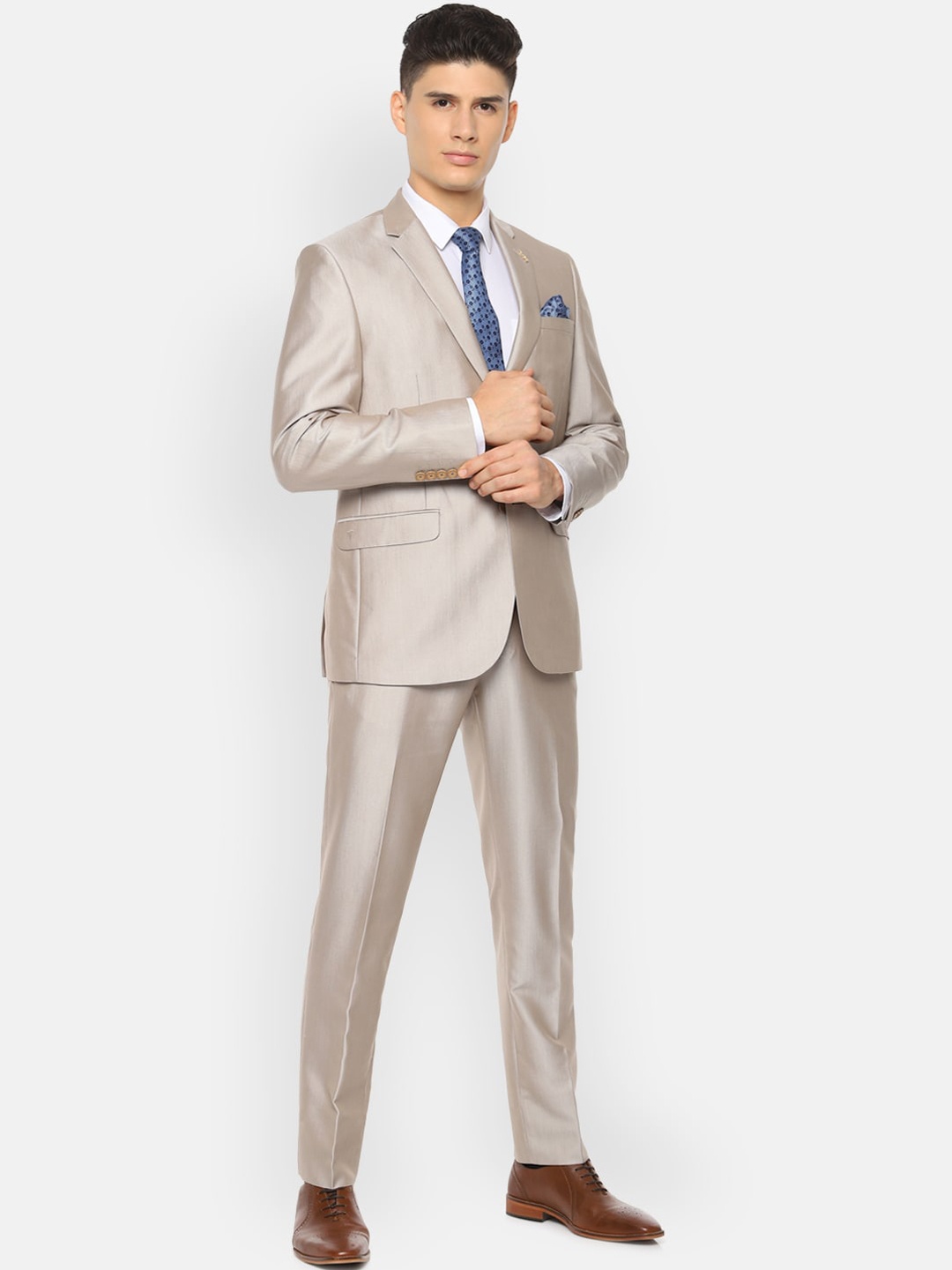 

Van Heusen Men Beige Solid Slim-Fit Single-Breasted Two-Piece Party Suit