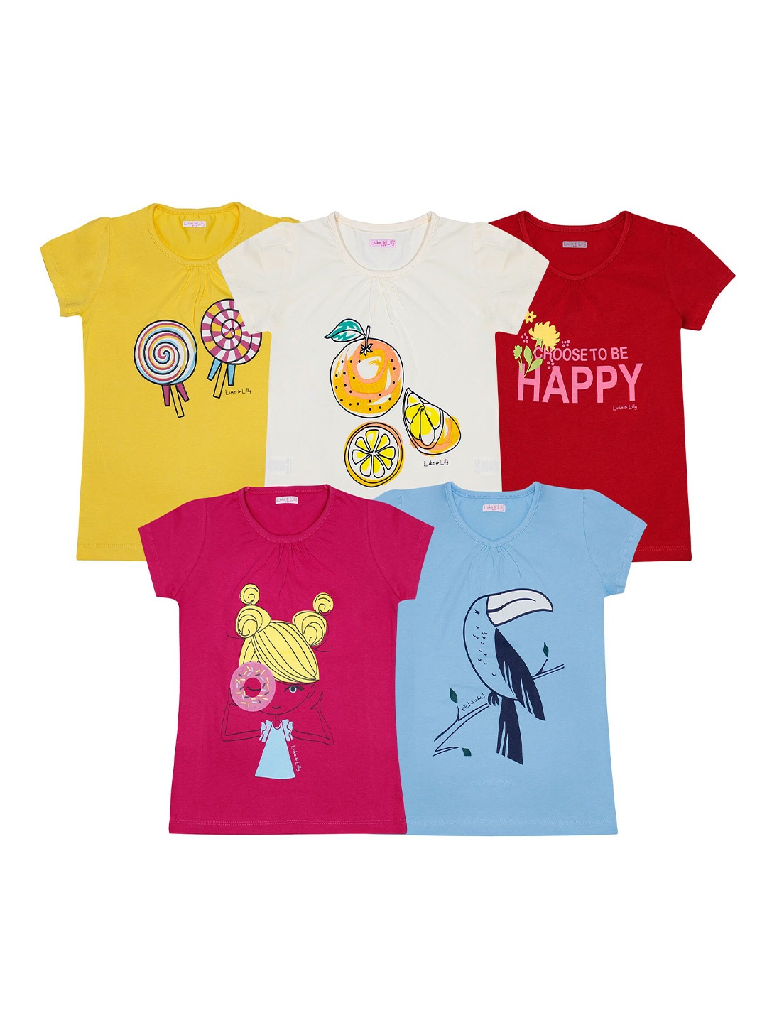 

Luke & Lilly Pack of 5 Girls Printed Round Neck T-shirt, Multi