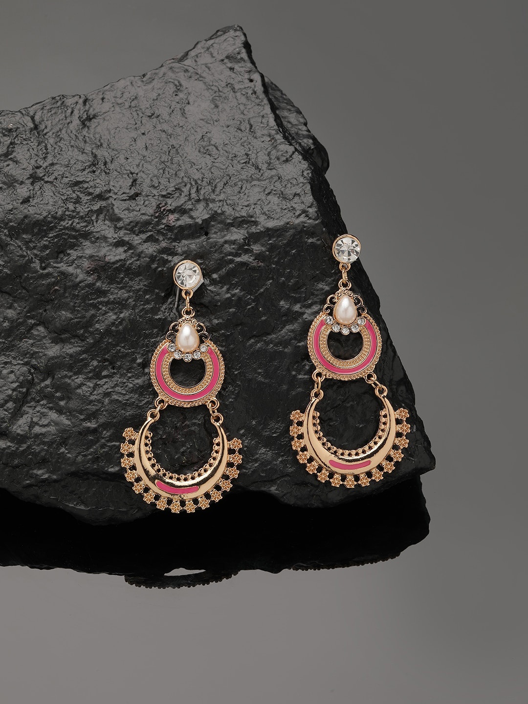 Accessorize Gold-Plated & Pink Crescent Shaped Chandbalis