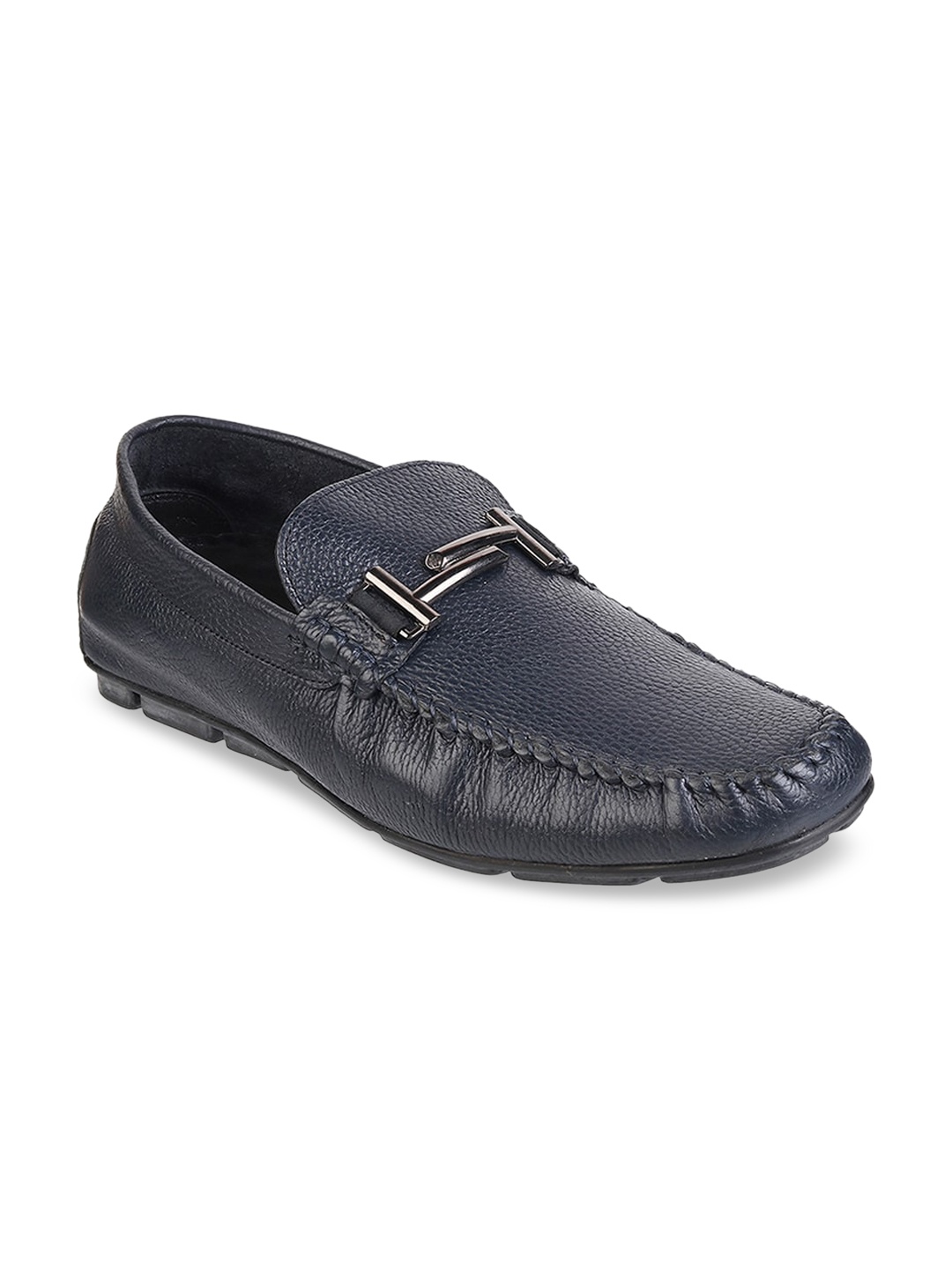 

Mochi Men Blue Textured Leather Loafers