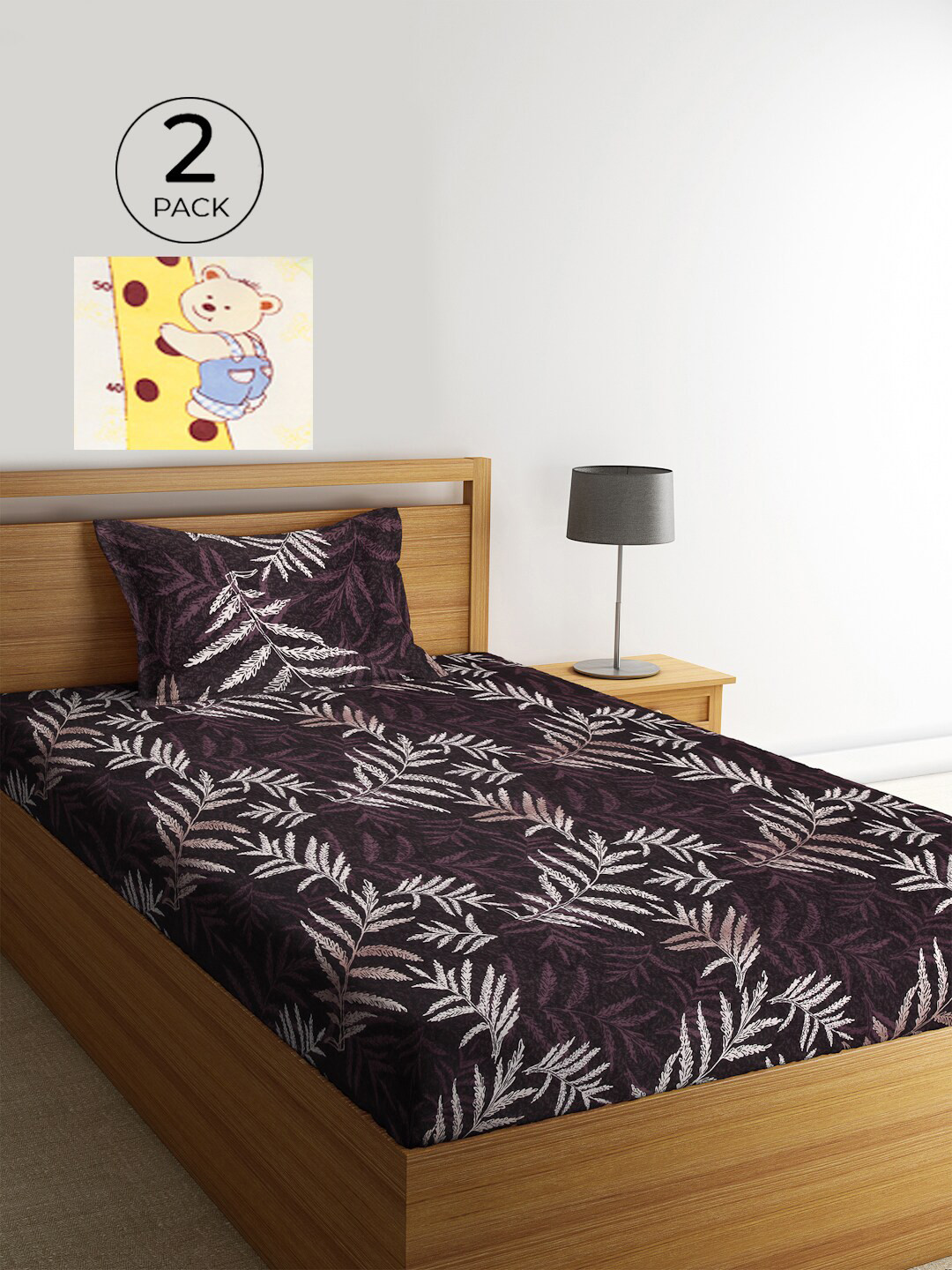 

KLOTTHE Purple & Cream-Coloured Floral 210 TC Polycotton 2 Single Bedsheet with 2 Pillow Covers