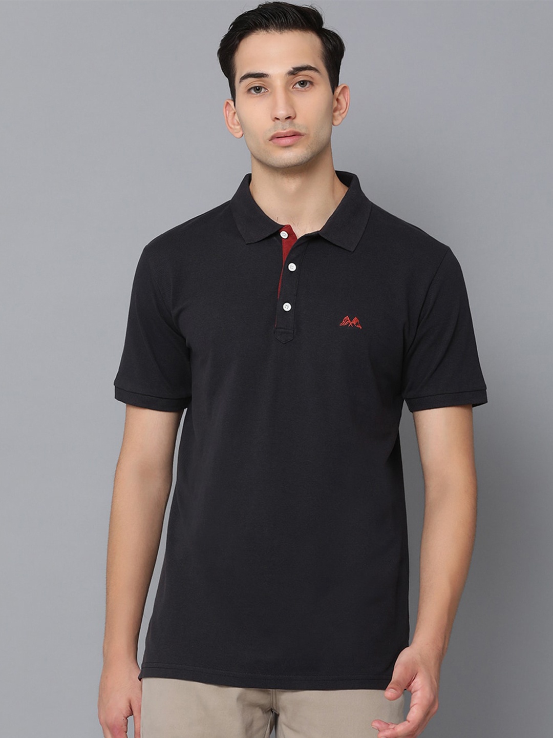 

LINDBERGH Men Black Solid Polo Collar Pure Cotton T-shirt