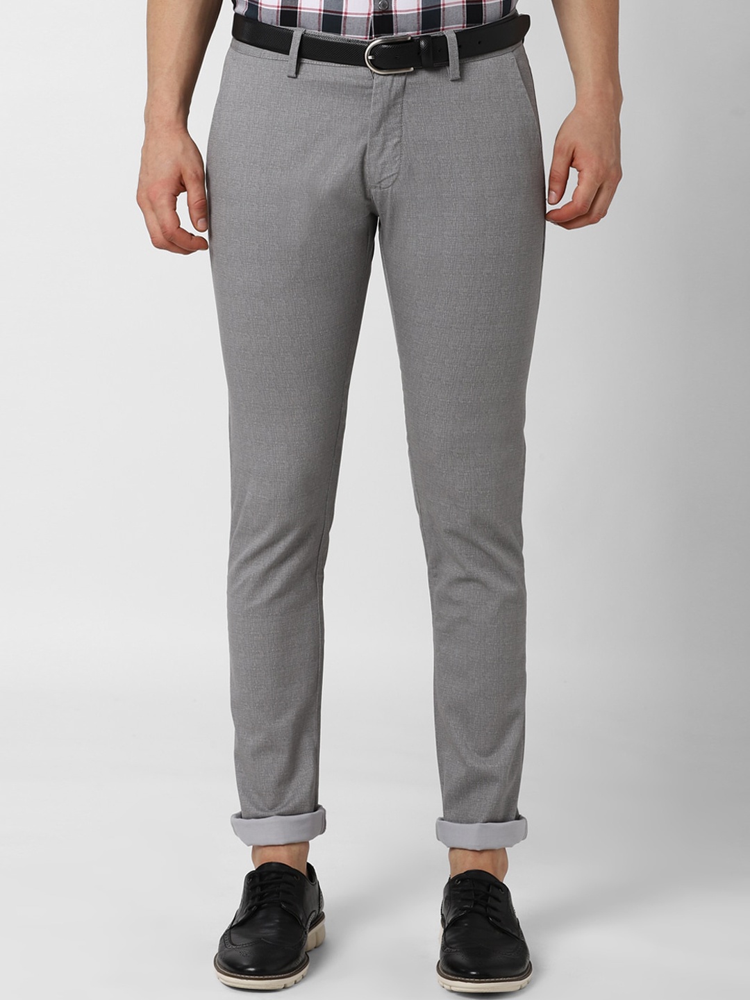 

Peter England Casuals Men Grey Skinny Fit Self Design Regular Trousers