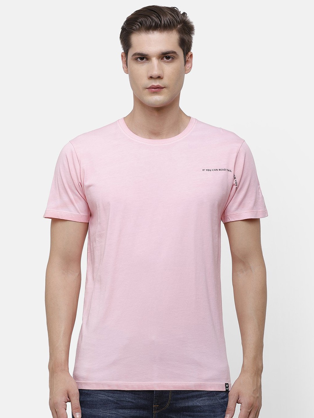 

Voi Jeans Men Pink Solid Round Neck Pure Cotton T-shirt