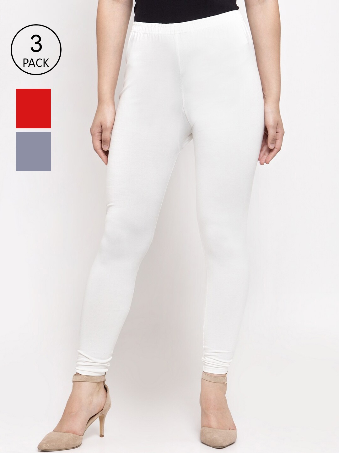 

GRACIT Women Pack of 3 Solid Ankle-Length Leggings, White