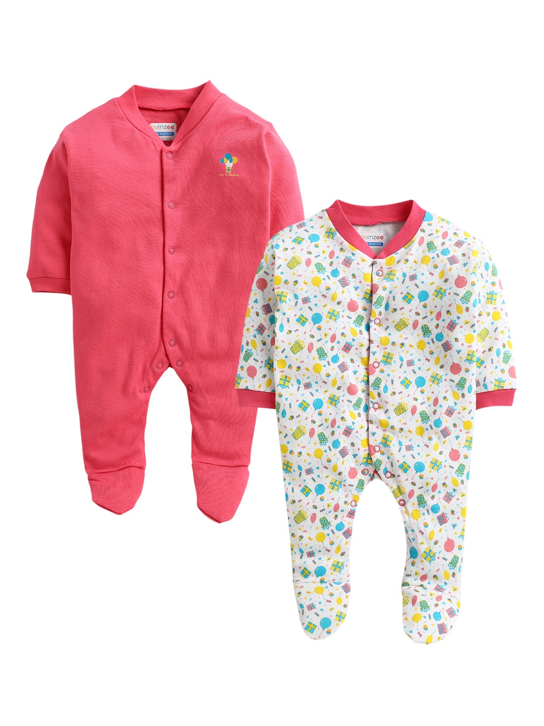 

BUMZEE Infant Girls Pack Of 2 Cotton Sleepsuits, Pink