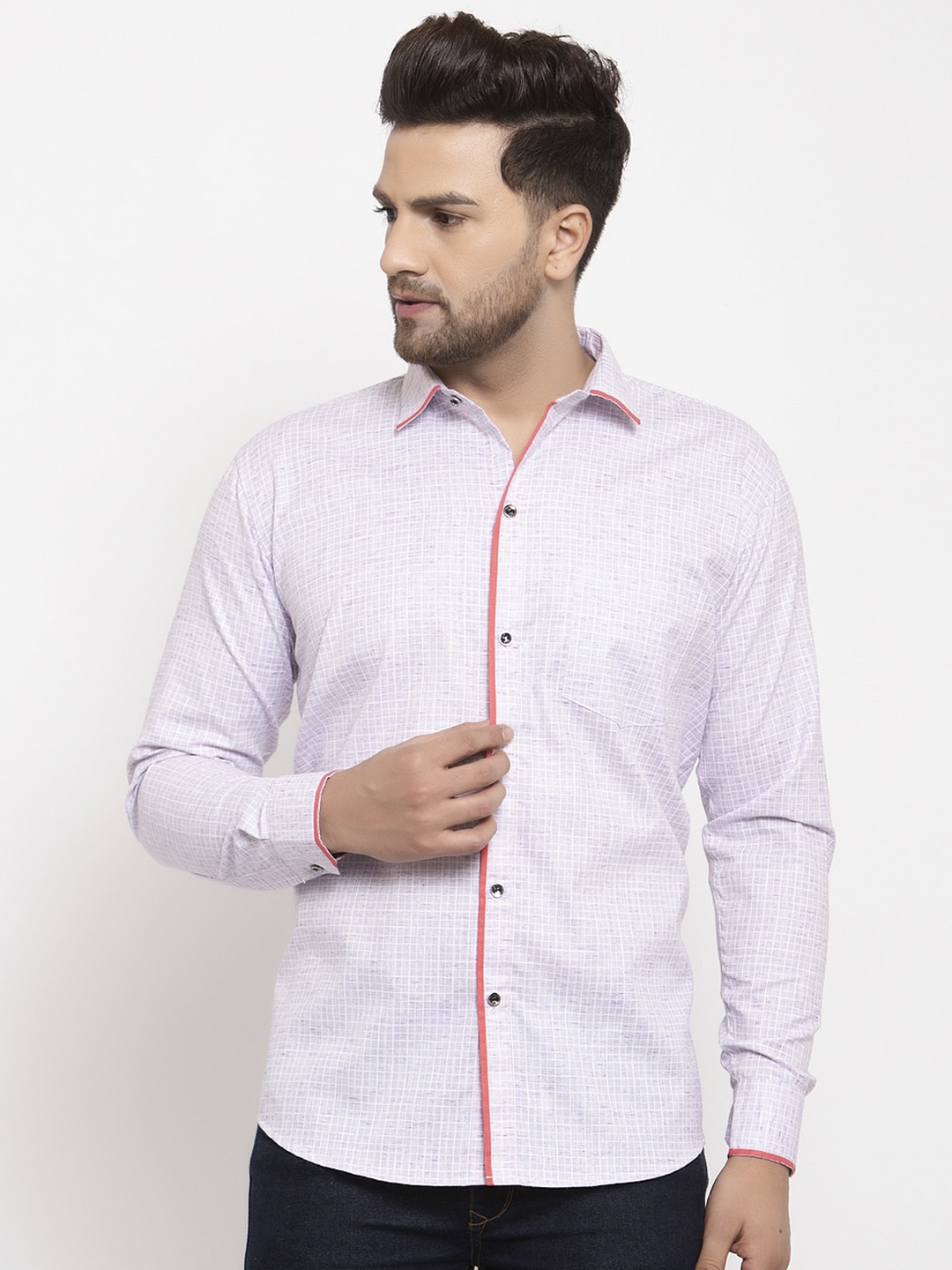 

KLOTTHE Men Lavender Regular Fit Checked Casual Shirt