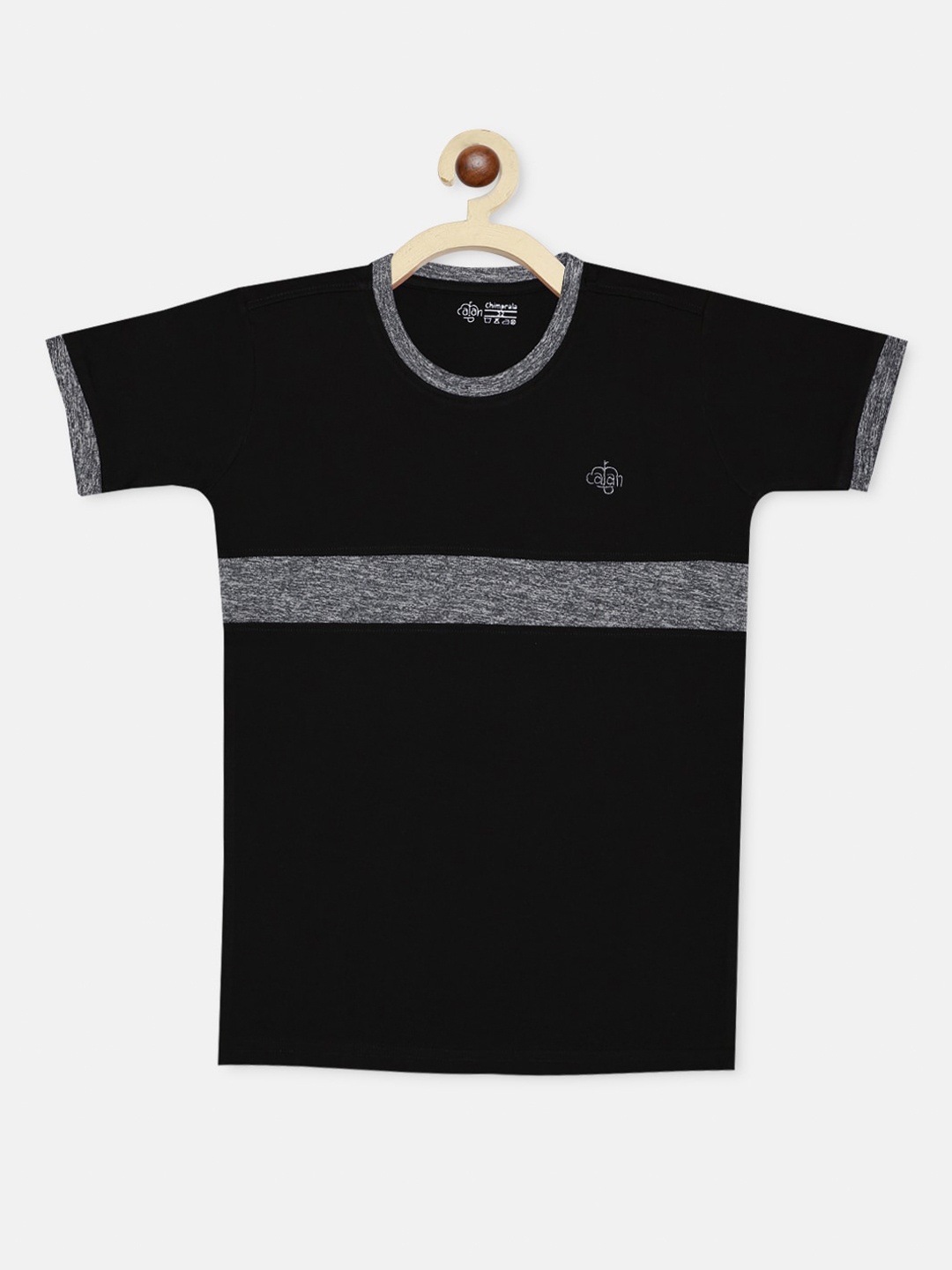 

CHIMPRALA Boys Black & Grey Striped Round Neck T-shirt