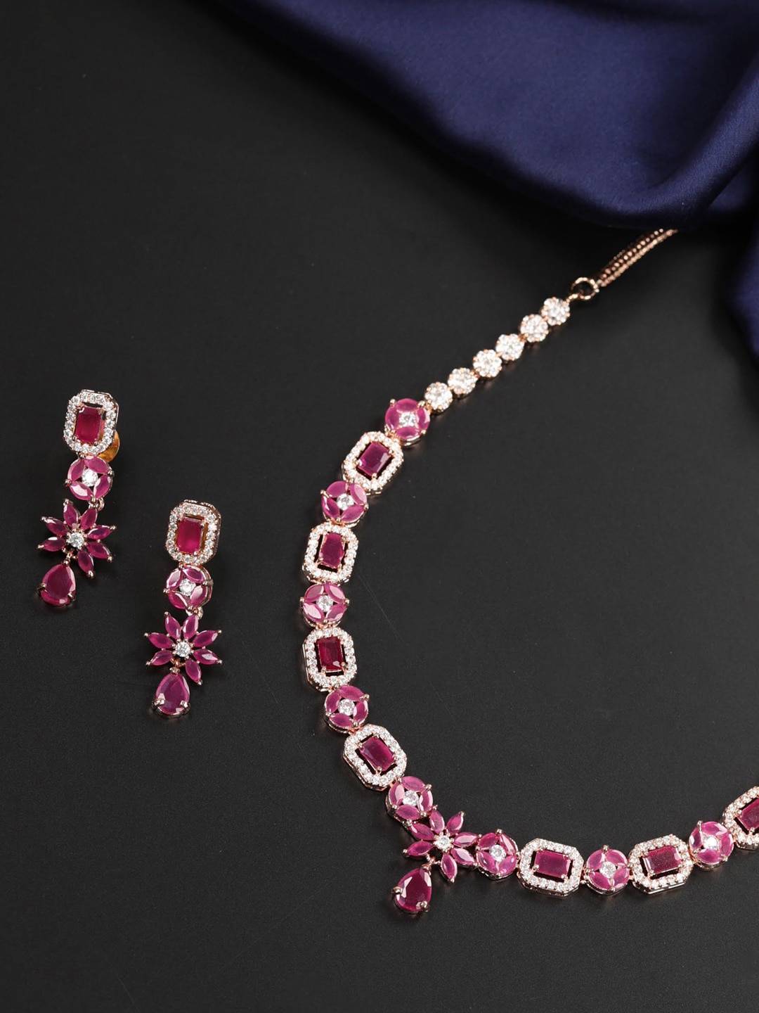 

Priyaasi Pink Rose Gold-Plated AD-Studded Handcrafted Jewellery Set