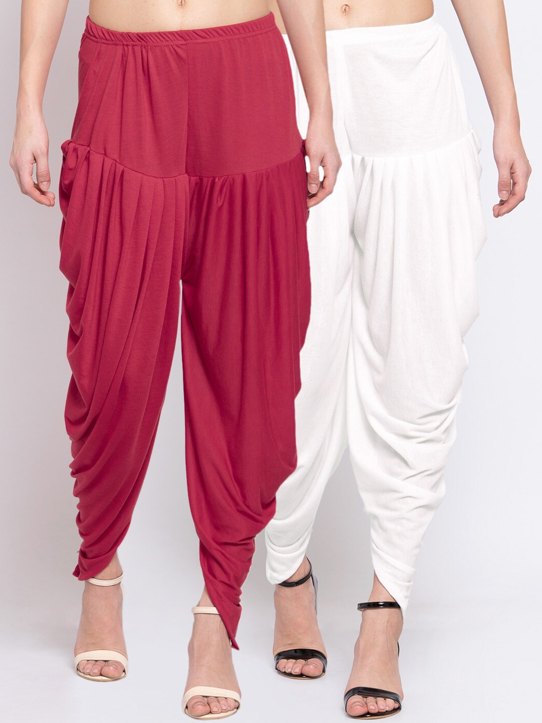 

KLOTTHE Women Pack Of 2 White & Magenta Pink Solid Dhoti Salwars