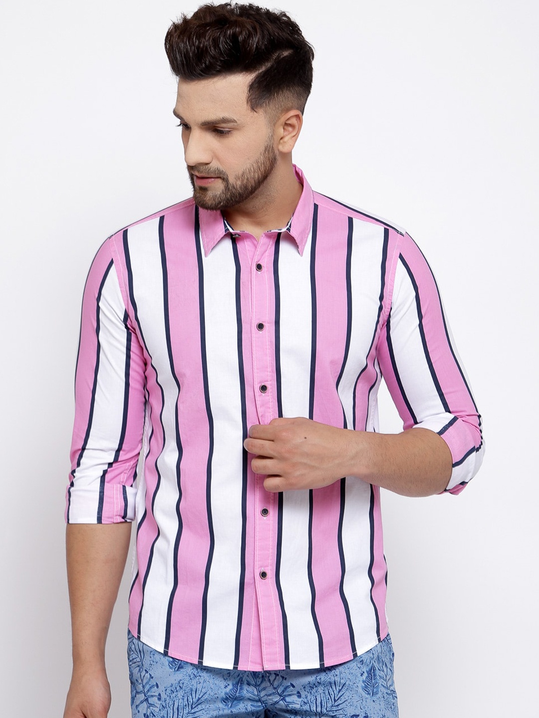 

Pepe Jeans Men Pink & White Regular Fit Striped Casual Shirt