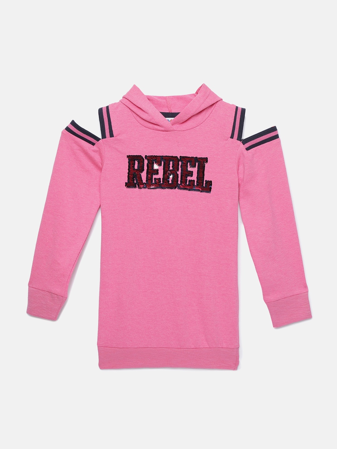 

ZION Girls Pink Cotton Sequinned Hooded Sweatshirt