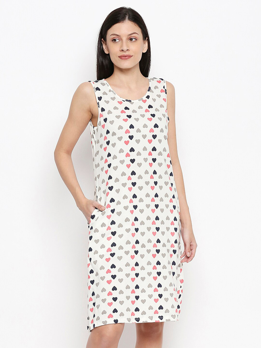 

People Off-White & Grey Printed Nightdress