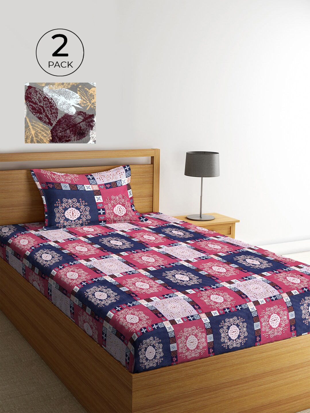 

KLOTTHE Pink & Blue Abstract 210 TC Polycotton 2 Single Bedsheet with 2 Pillow Covers