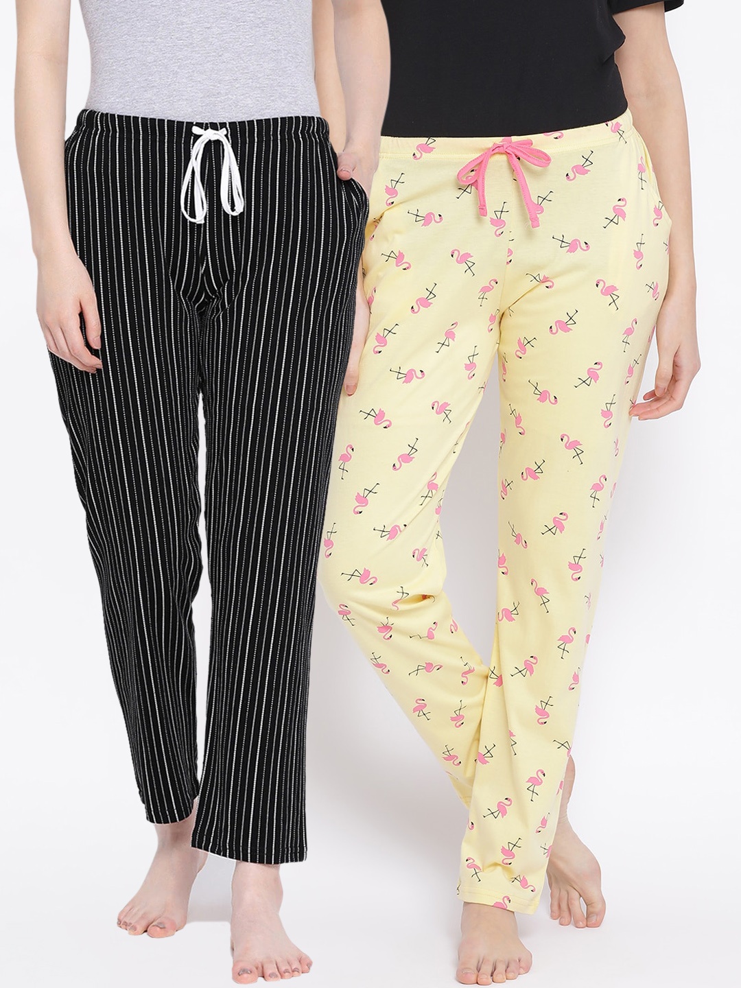 

Kanvin Women Pack Of 2 Printed Cotton Lounge Pants, Yellow