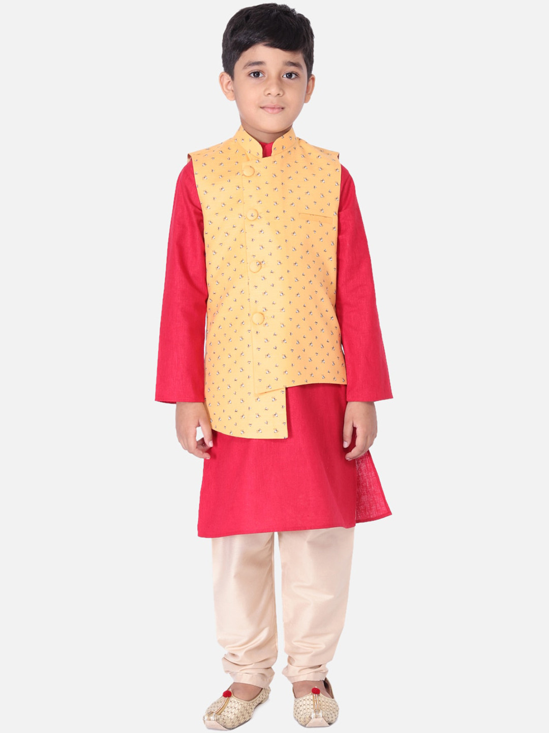 

TABARD Boys Red Kurta and Nehru Jacket set