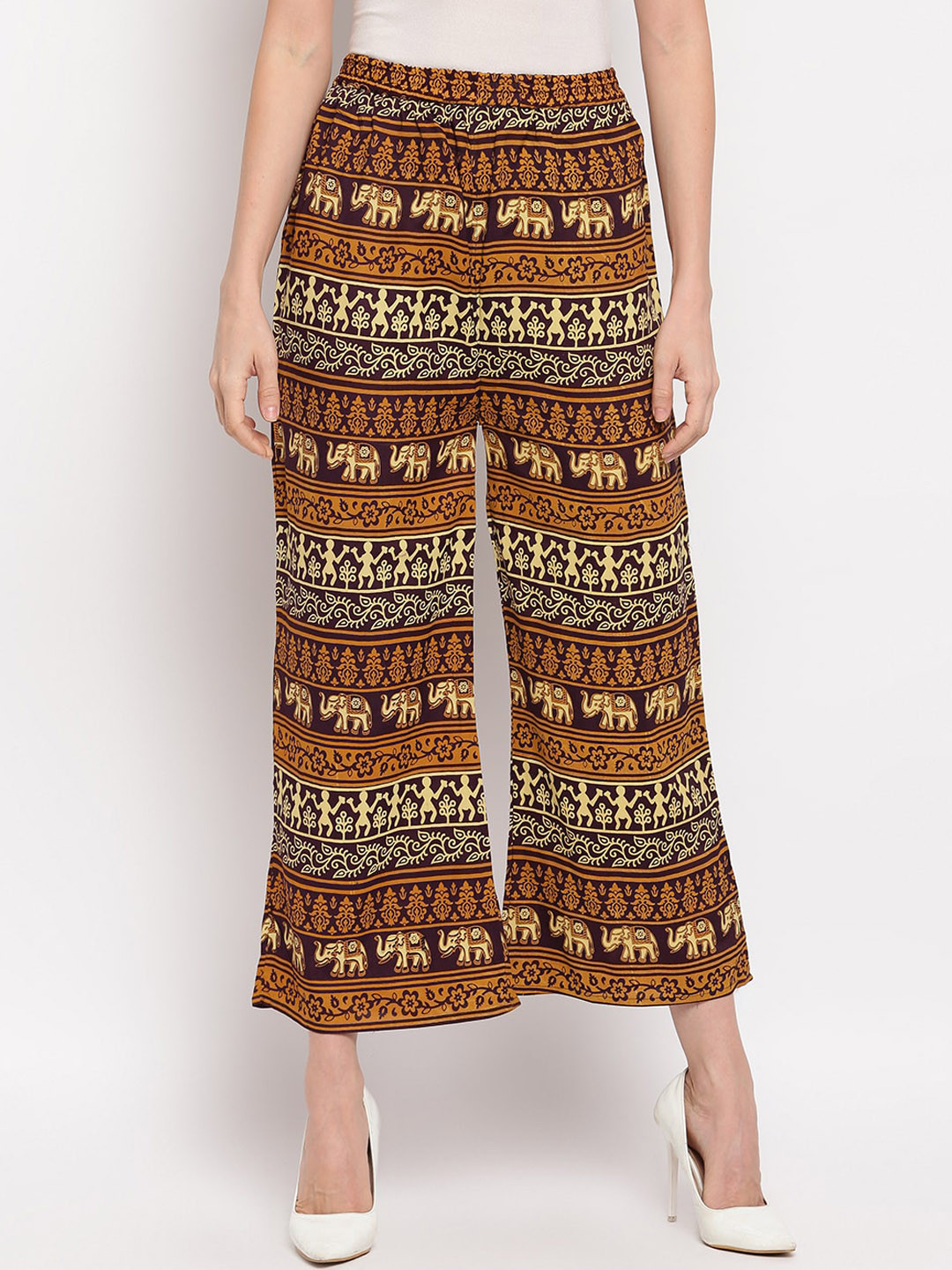 

Aawari Women Brown & Beige Regular Fit Printed Straight Palazzos