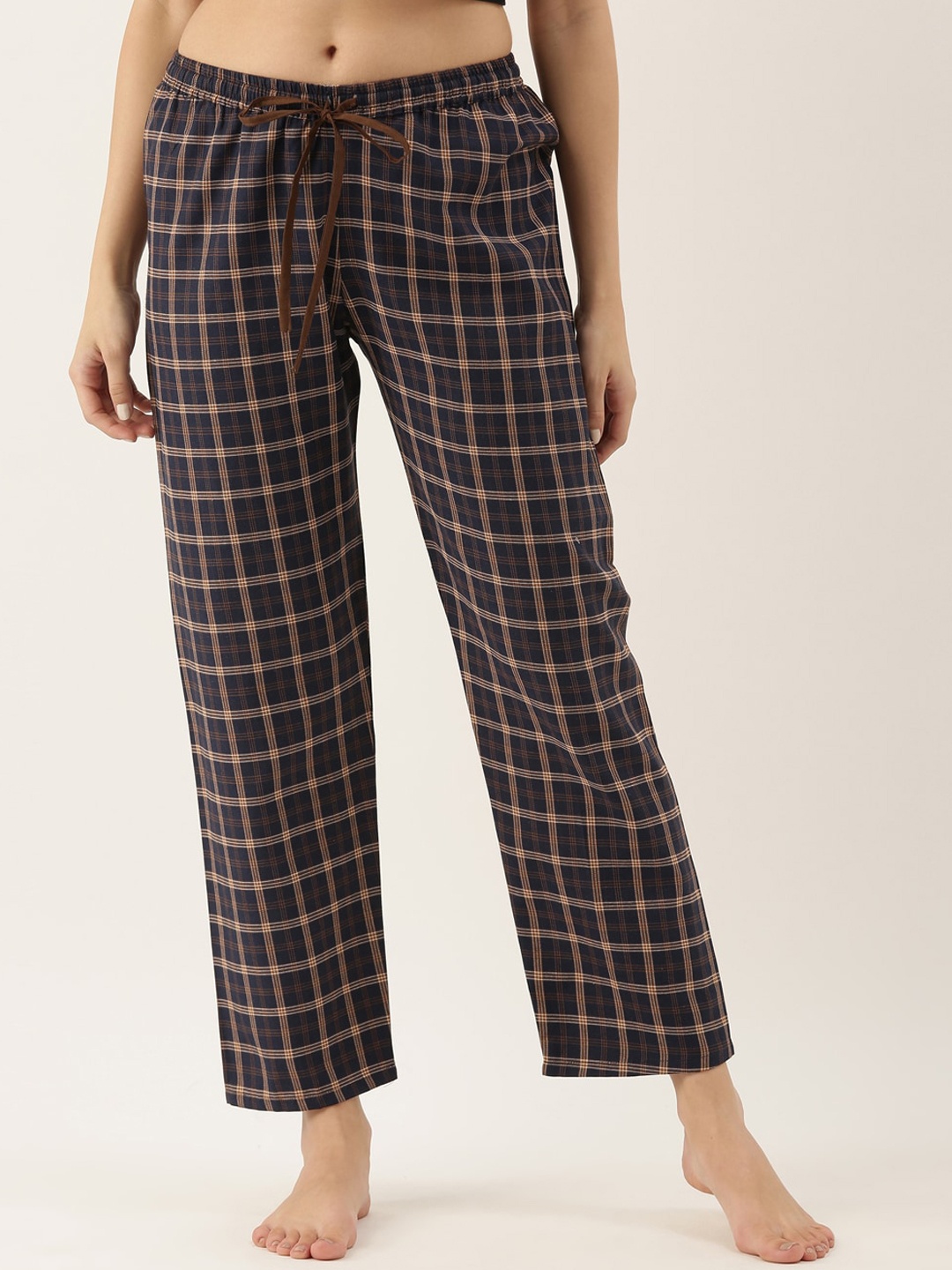 

Bannos Swagger Women Navy Blue & Brown Checked Cotton Lounge Pants