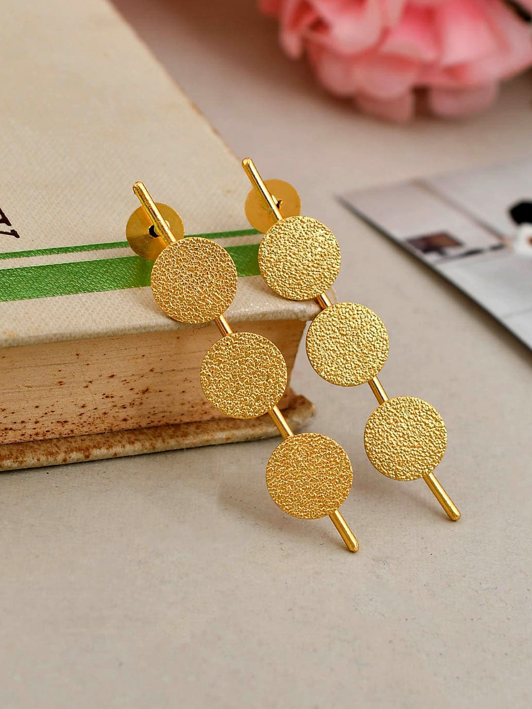 

Silvermerc Designs Gold-Plated Handcrafted Triple Disc Earrings