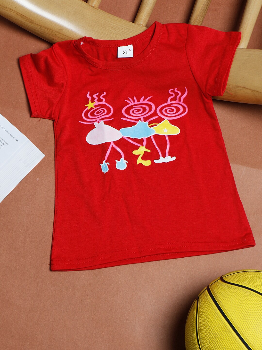 

PASSION PETALS Girls Red & Blue Printed Round Neck T-shirt
