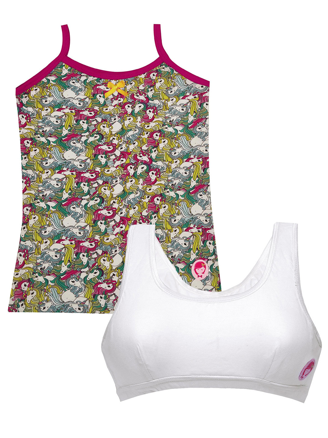 

DChica Girls Blue & White Set of Non-Wired Non Padded Beginners Bra & Camisole DCCMMR6627