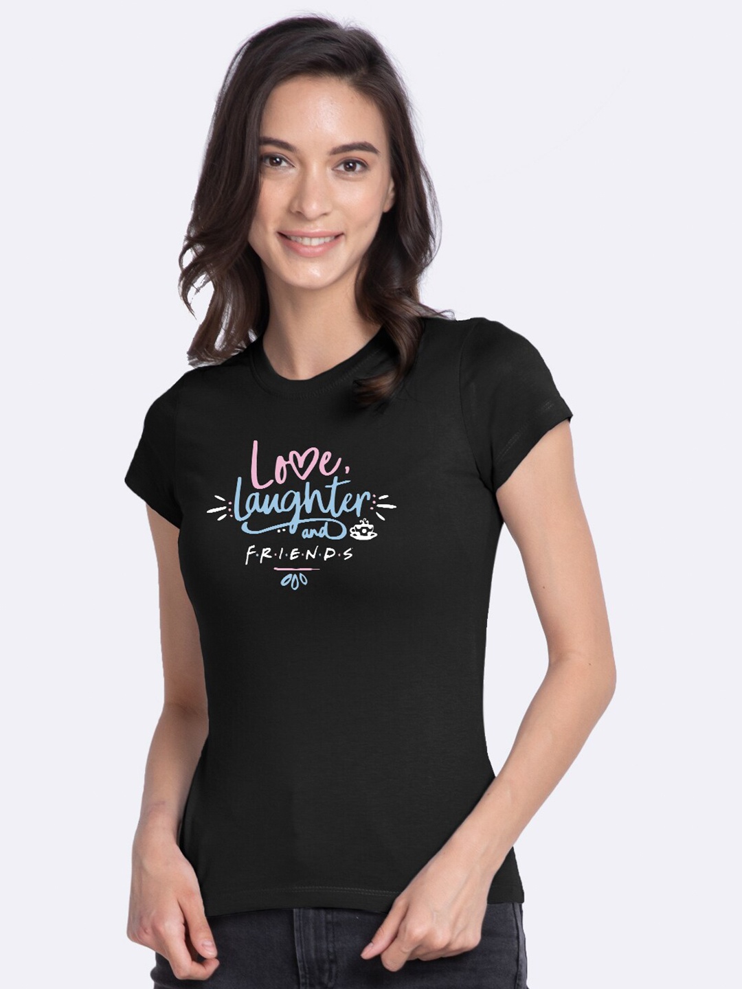 

Bewakoof Women Black Printed Round Neck T-shirt