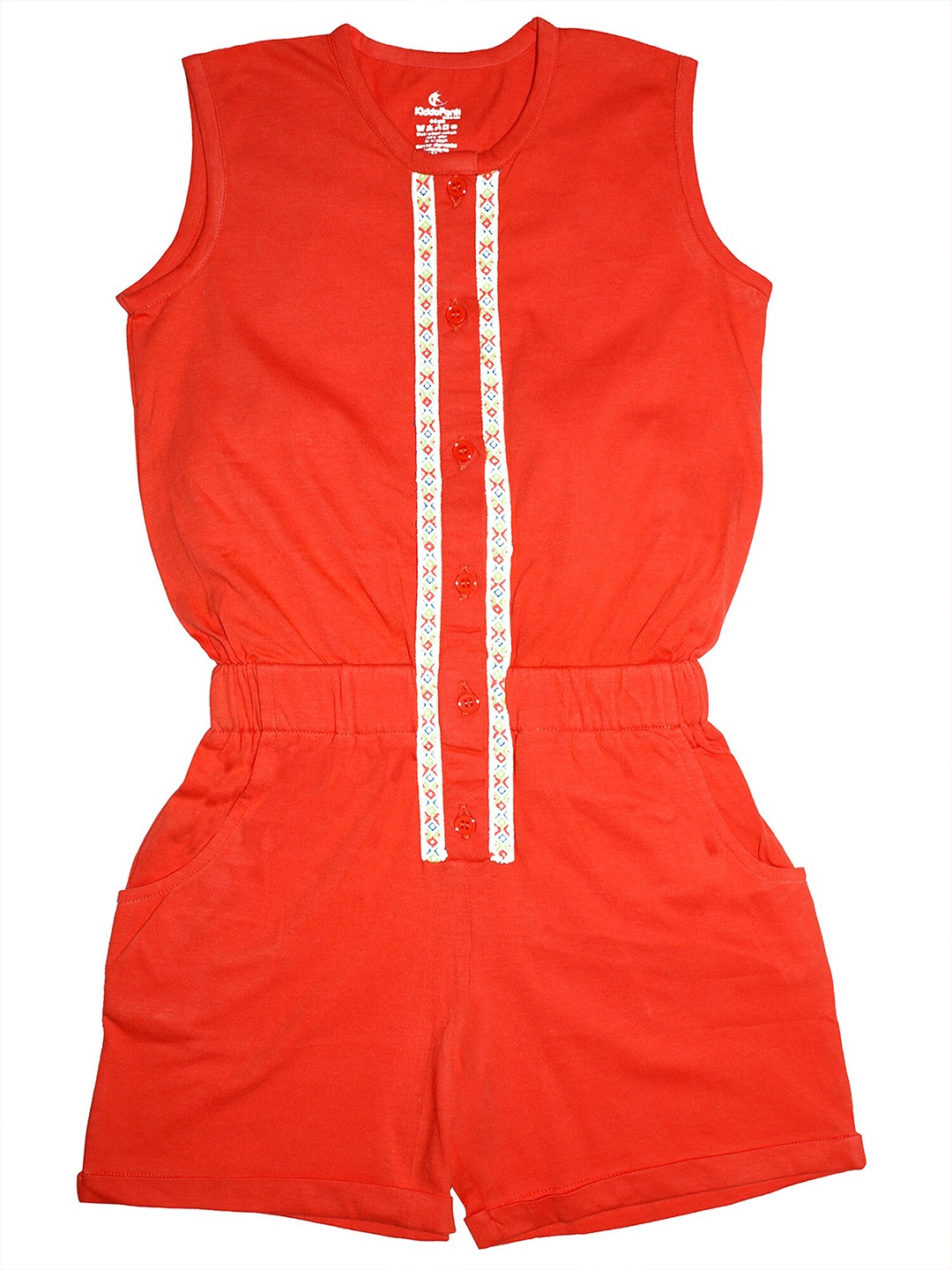 

KiddoPanti Girls Orange & White Solid Basic Jumpsuit