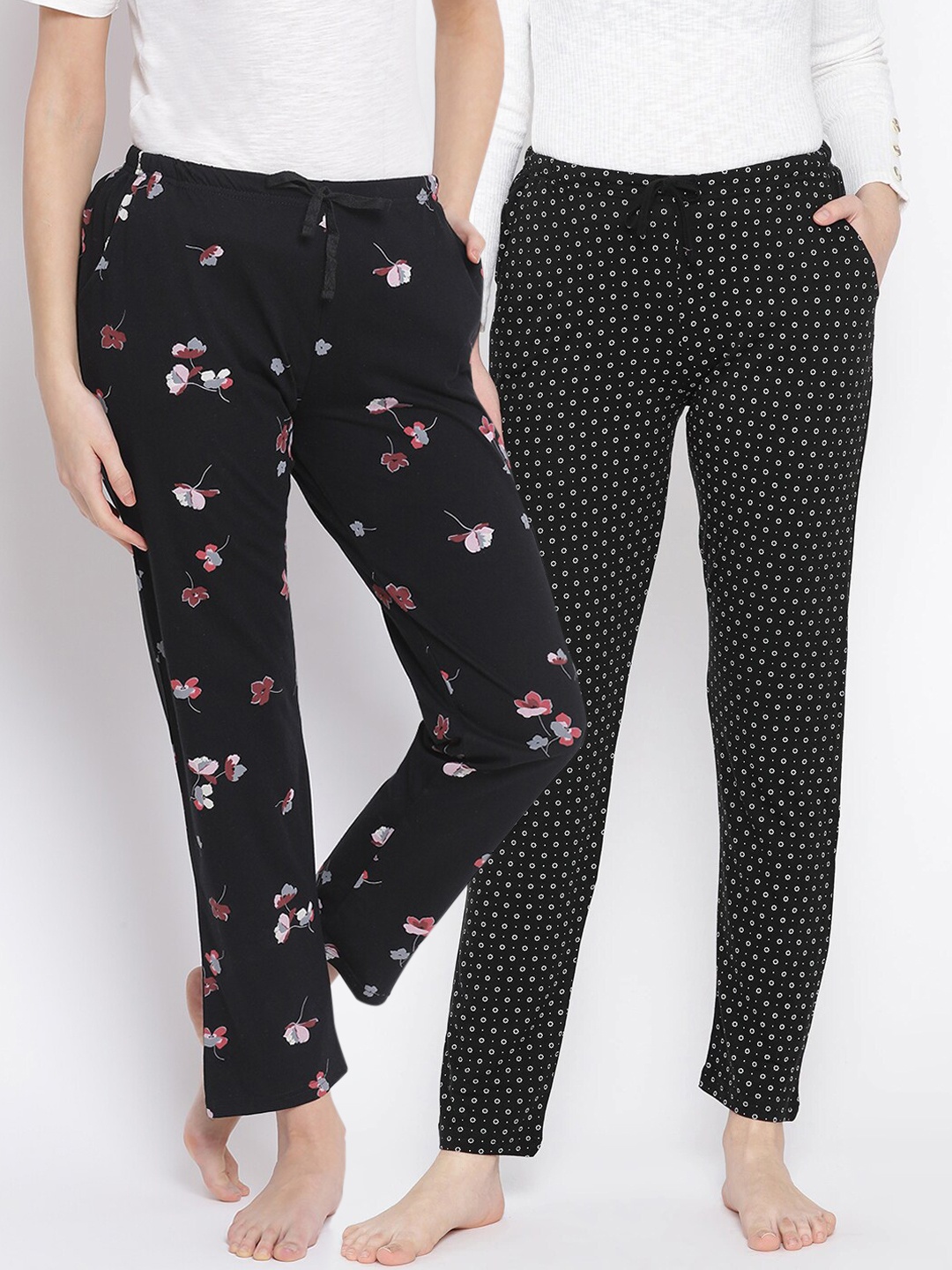 

Kanvin Women Pack of 2 Printed Pure Cotton Lounge Pants, Black