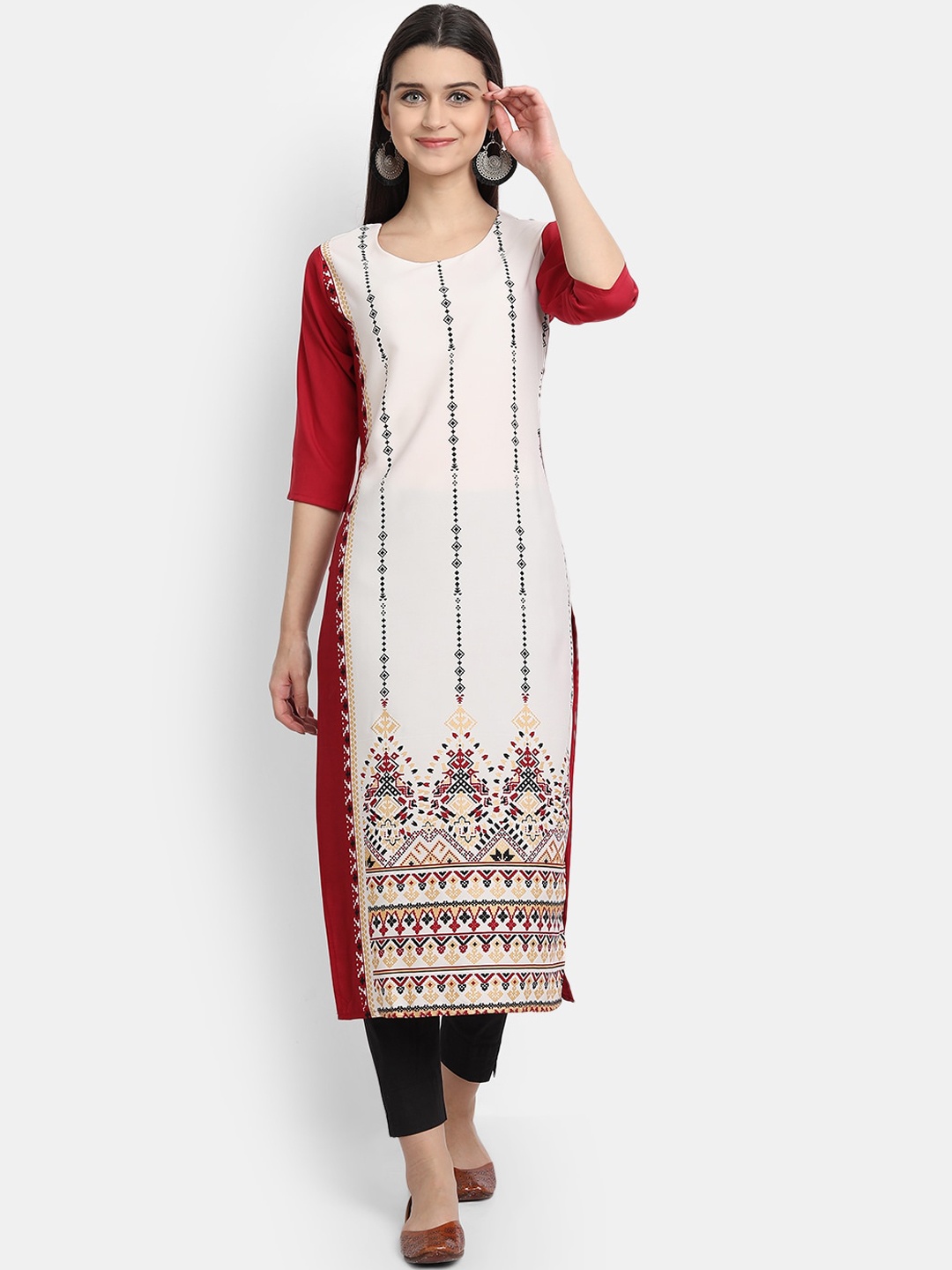 

Ethnic basket Women Off White & Red Ethnic Motifs Printed Crepe Kurta