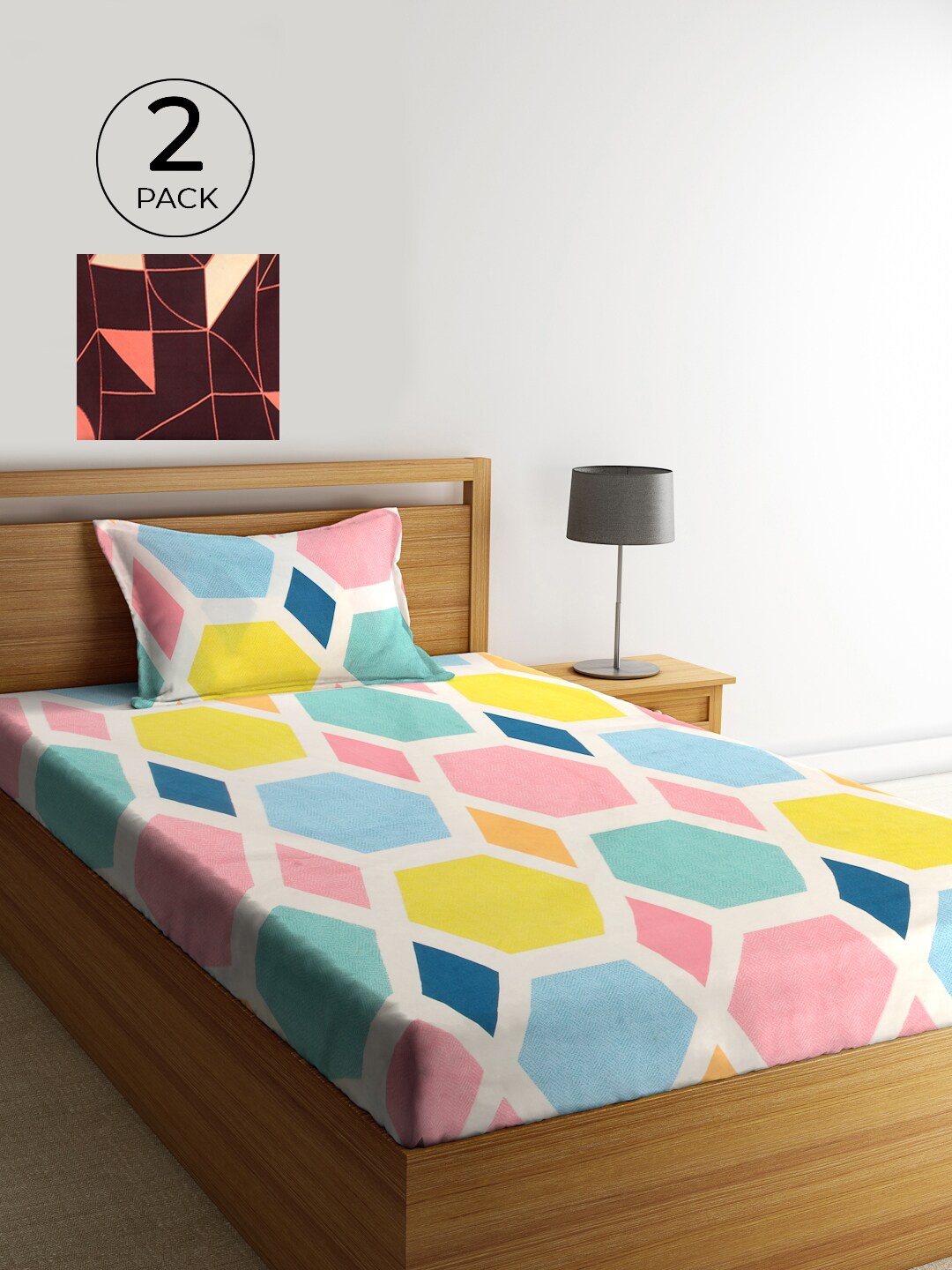 

KLOTTHE Multi Geometric 2 Single Bedsheet with 2 Pillow Covers