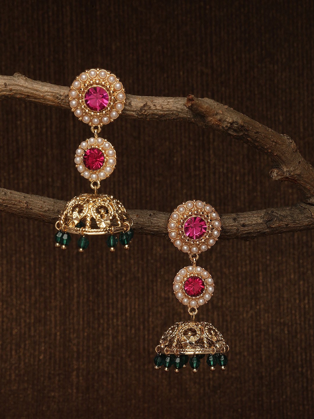 

Accessorize Gold-Plated & Pink Contemporary Jhumkas