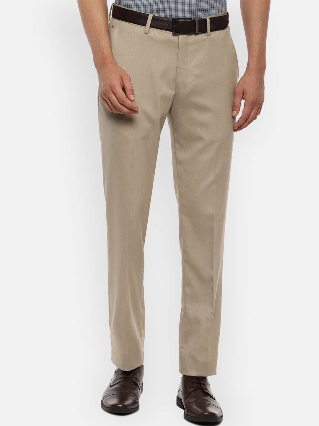 

Louis Philippe Men Khaki Slim Fit Self Design Formal Trousers