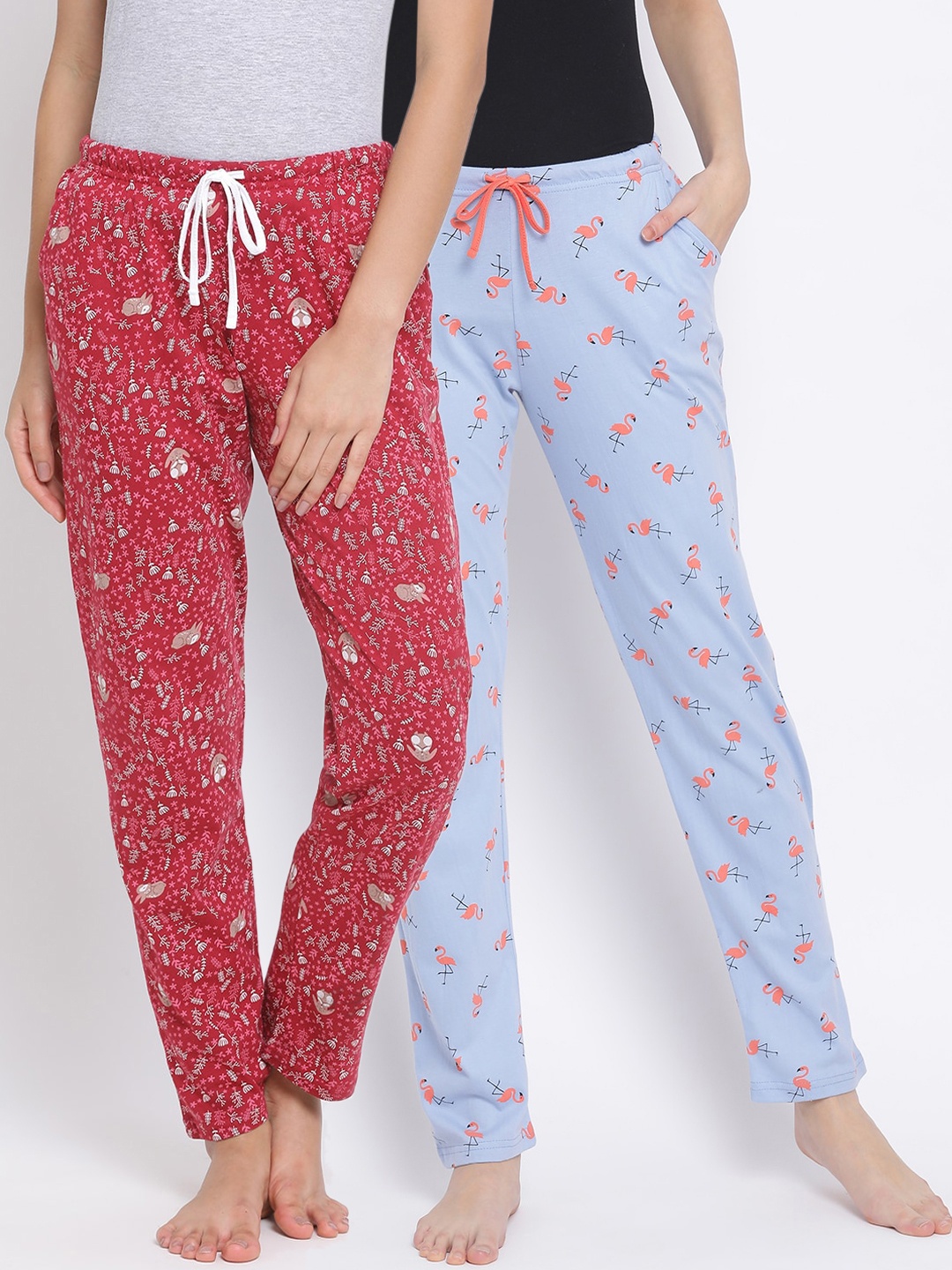 

Kanvin Women Pack of 2 Printed Pure Cotton Lounge Pants, Blue