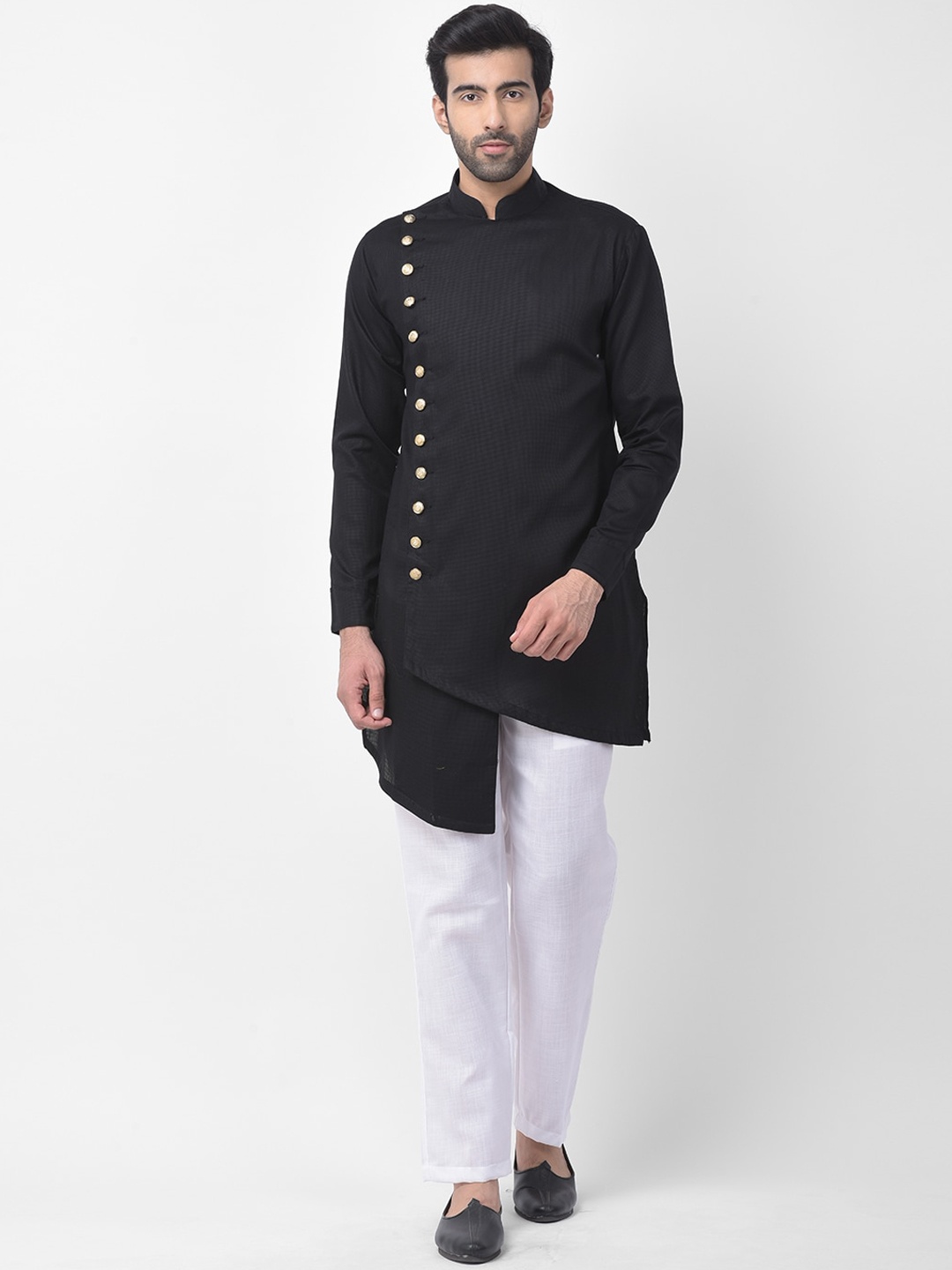 

SG LEMAN Men Black & White Regular Straight Kurta & Trousers