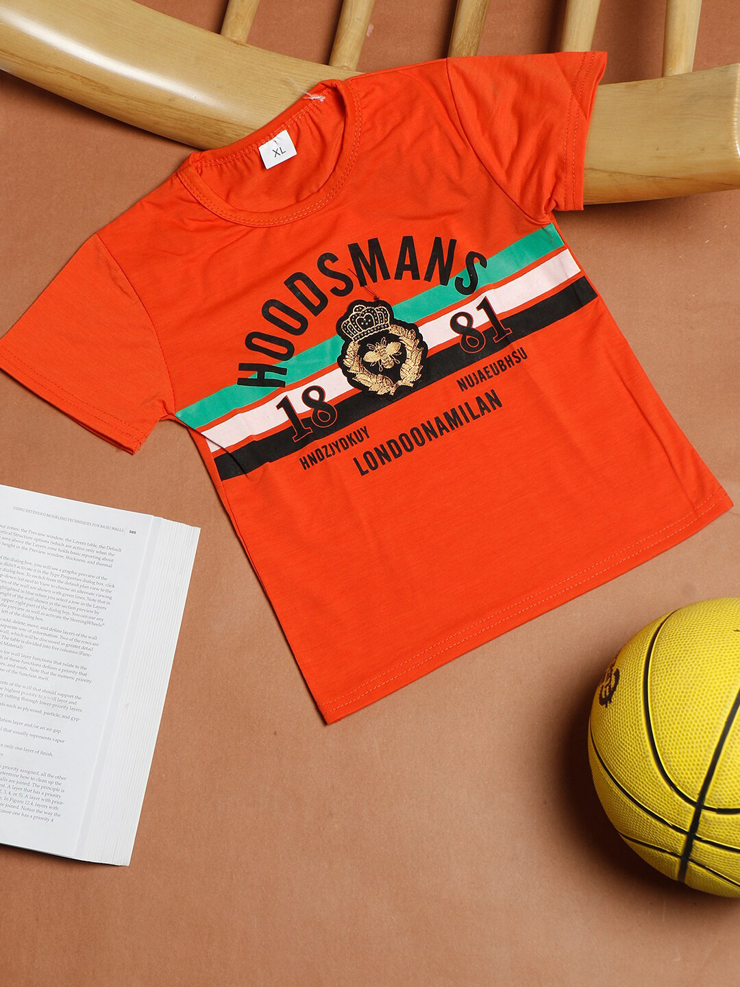 

PASSION PETALS Boys Orange & Black Printed Round Neck Basketball T-shirt
