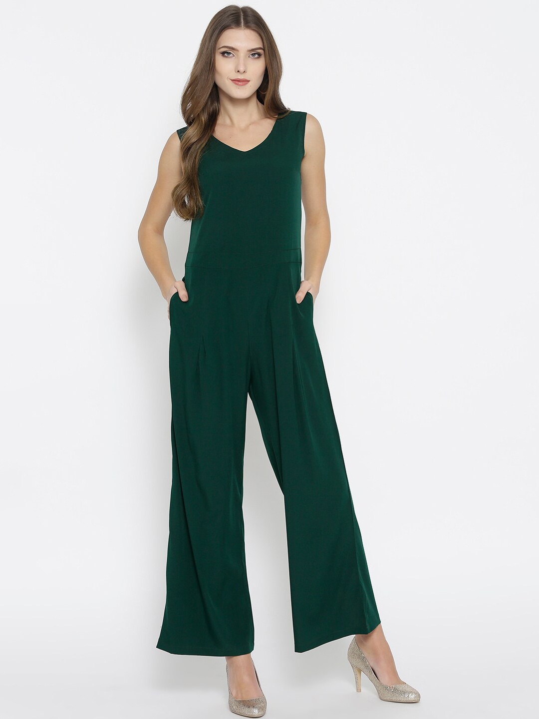 

Cottinfab Women Green Solid Basic Jumpsuit