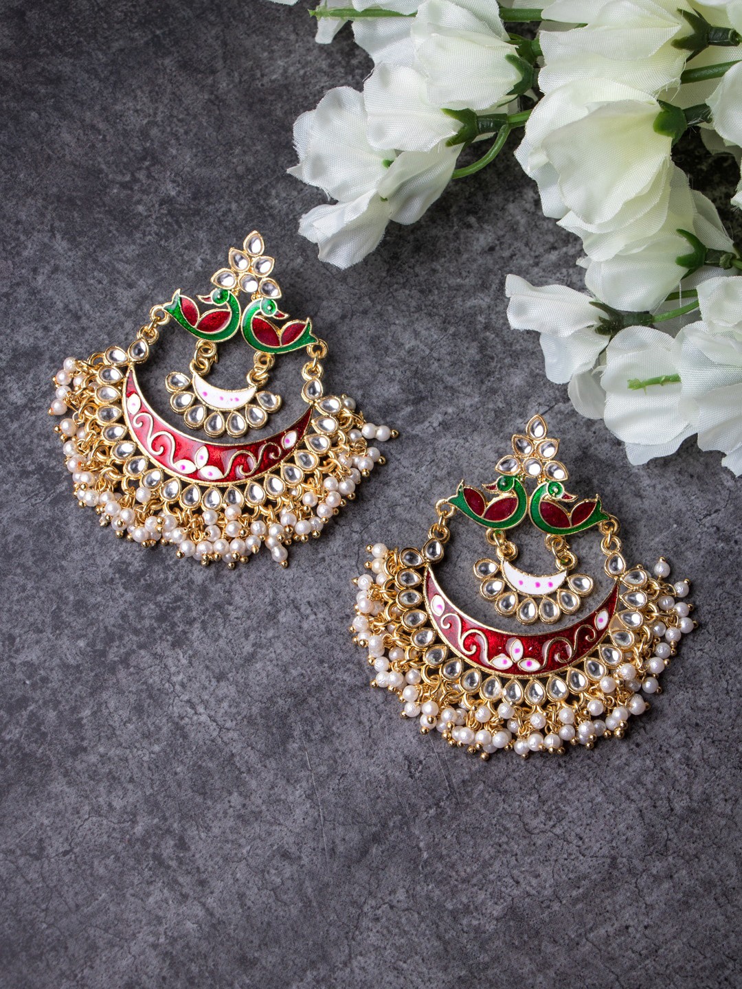 

MORKANTH JEWELLERY Gold-Toned & Maroon Contemporary Chandbalis