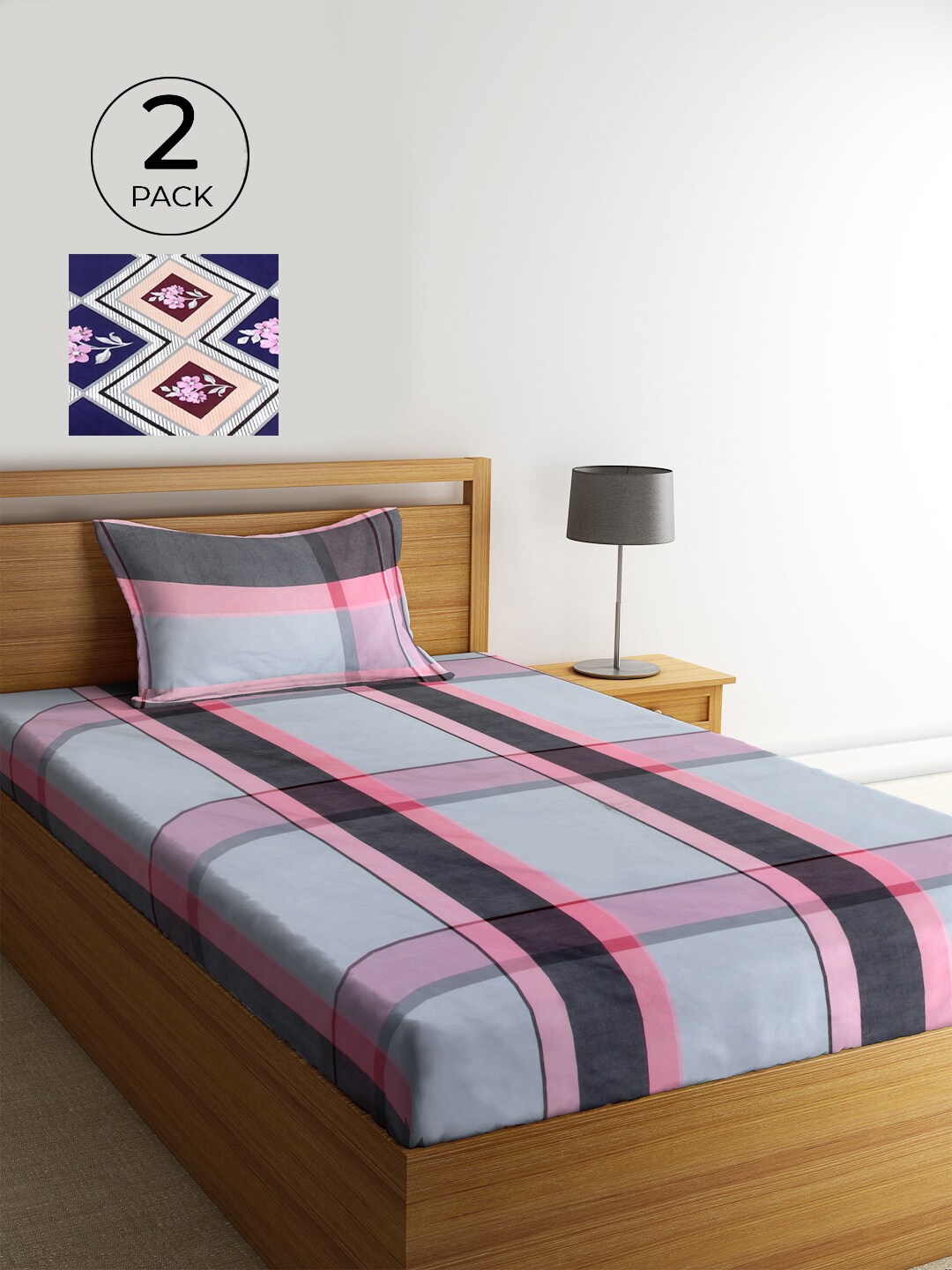 

KLOTTHE Geometric 2 Single Bedsheet with 2 Pillow Covers, Multi
