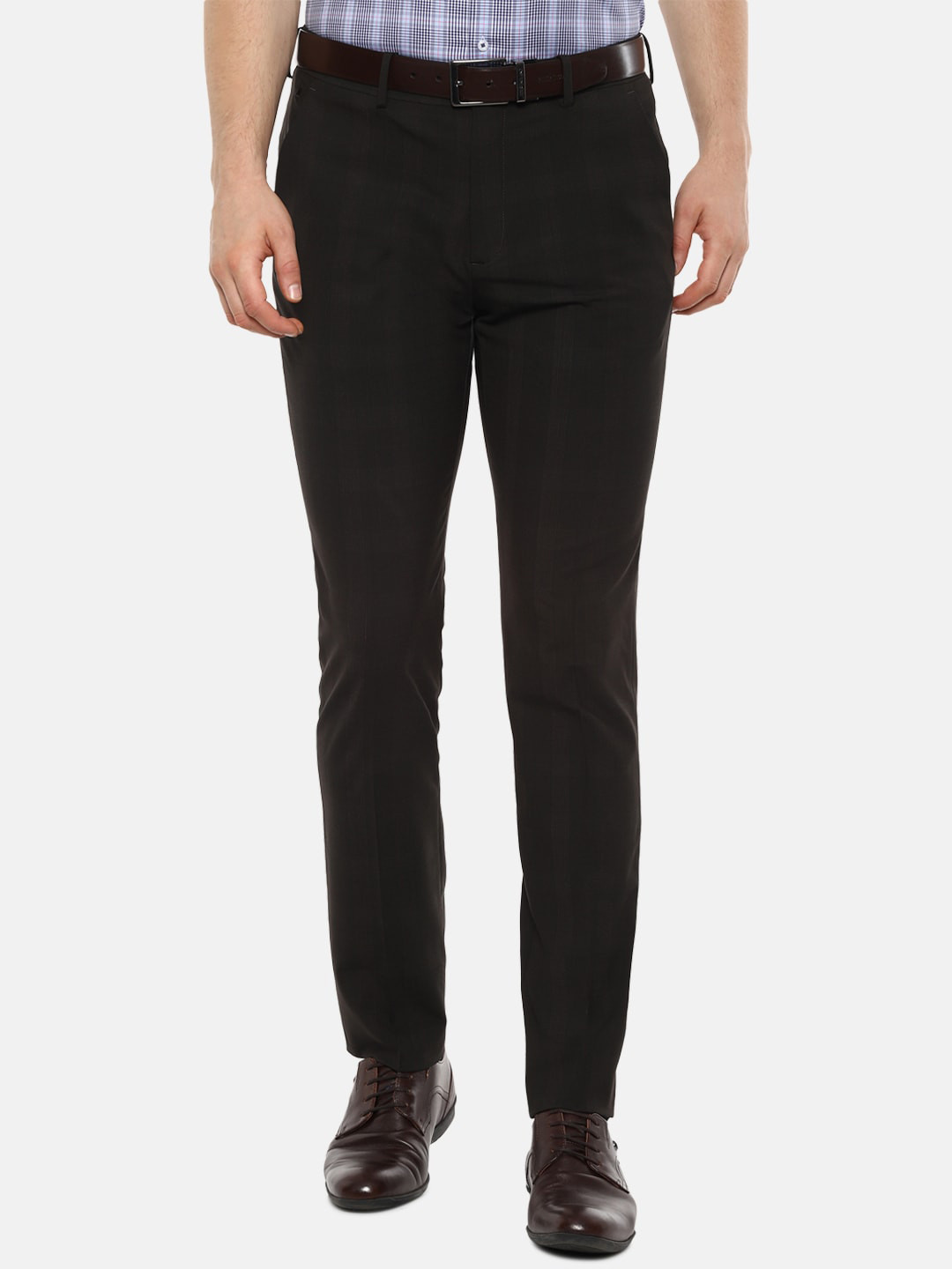 

Louis Philippe Men Brown Slim Fit Checked Formal Trousers