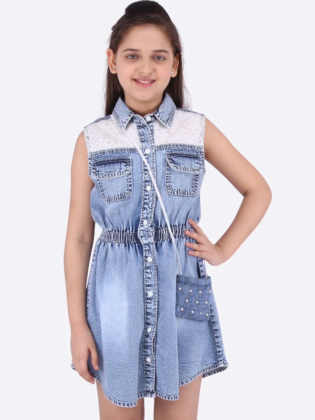 

CUTECUMBER Girls Blue Washed Denim Shirt Dress