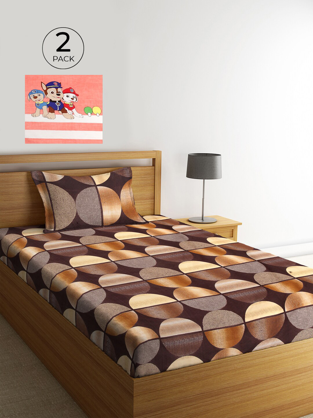 

KLOTTHE Coffee Brown & Beige Graphic 210 TC Polycotton 2 Single Bedsheet with 2 Pillow Covers