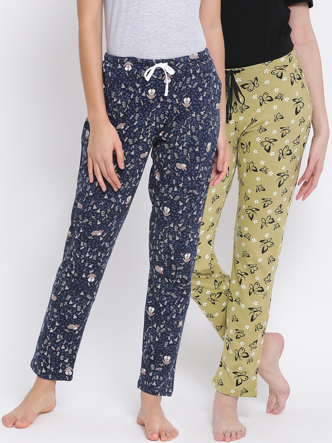 

Kanvin Women Pack of 2 Printed Cotton Lounge Pants, Mustard