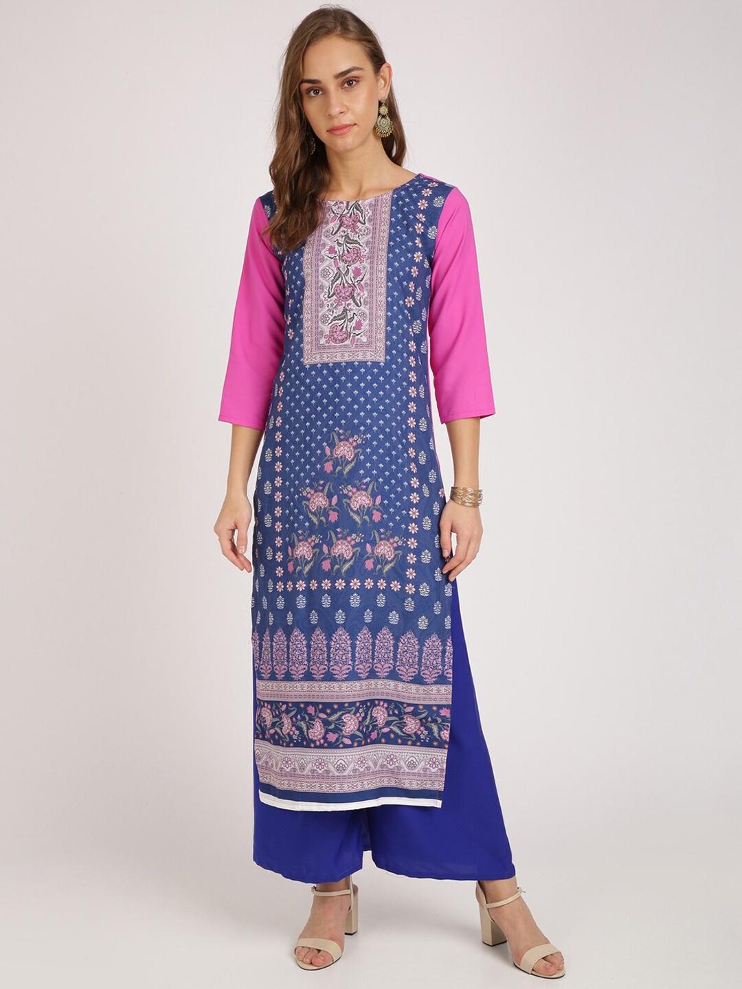 

Florence Women Blue & Pink Ethnic Motifs Printed Crepe Kurta