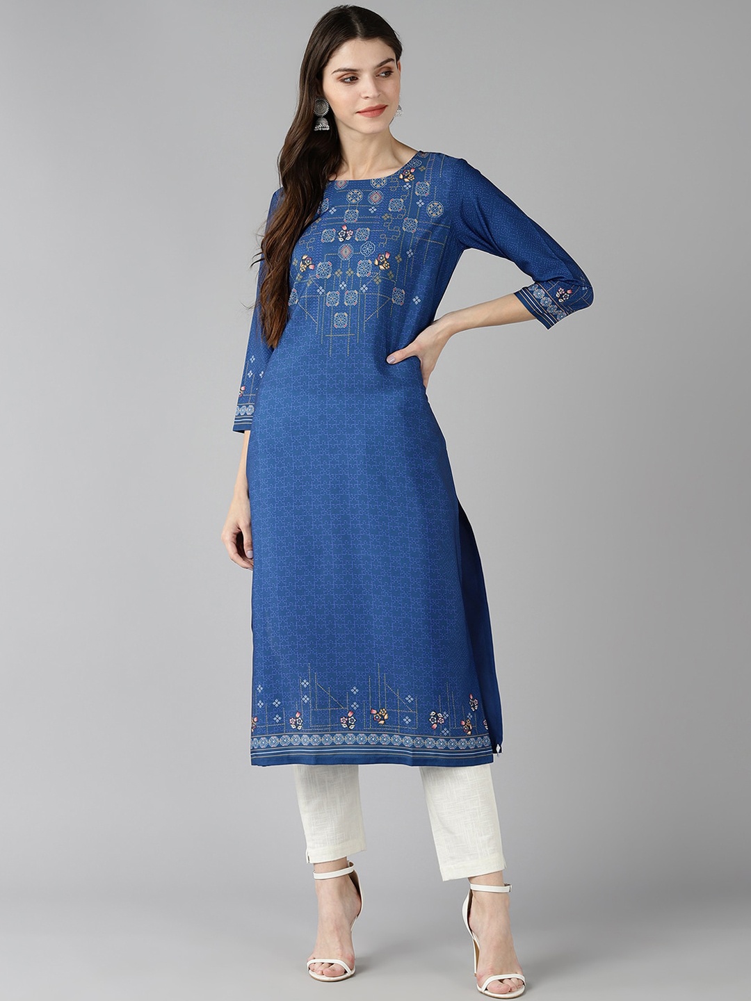 

AHIKA Women Navy Blue Printed Kurta