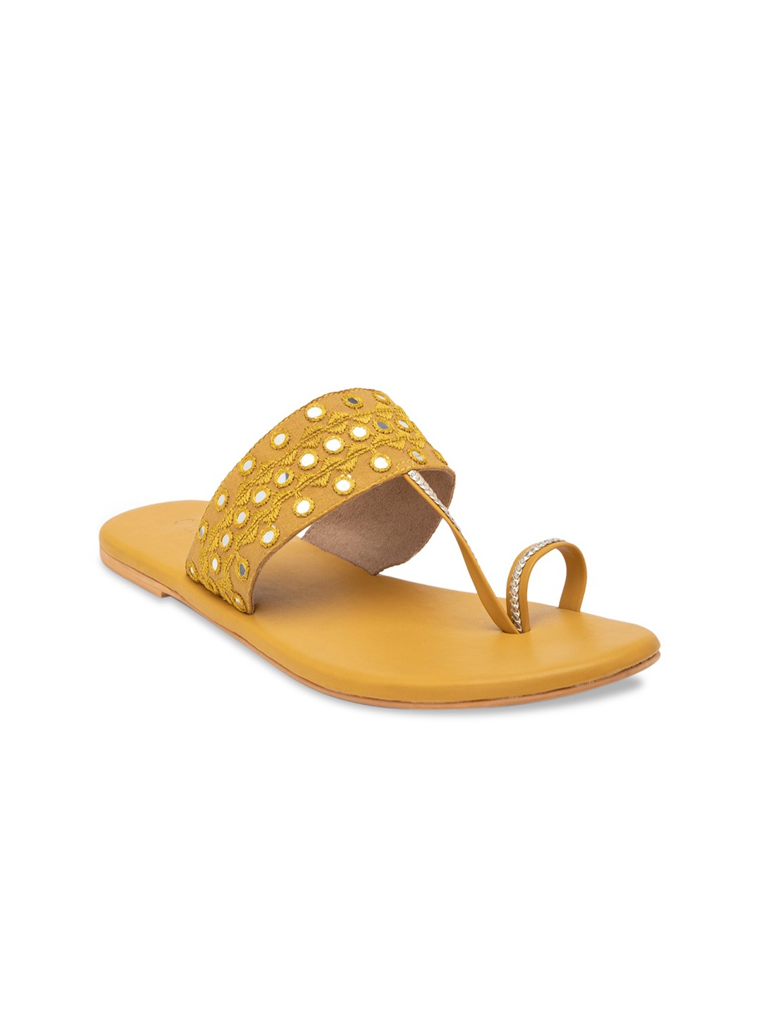 

Biba Women Mustard Yellow Mirror-Work One Toe Flats