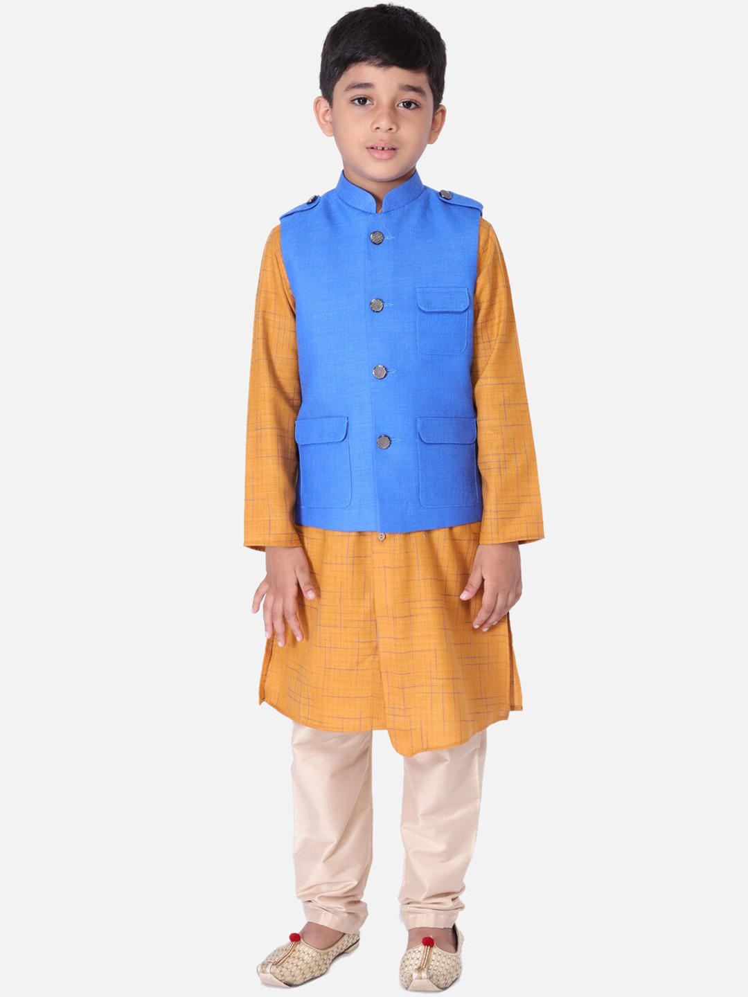 

TABARD Boys Yellow Regular Straight Pure Cotton Kurta & Pyjamas with Nehru Jacket