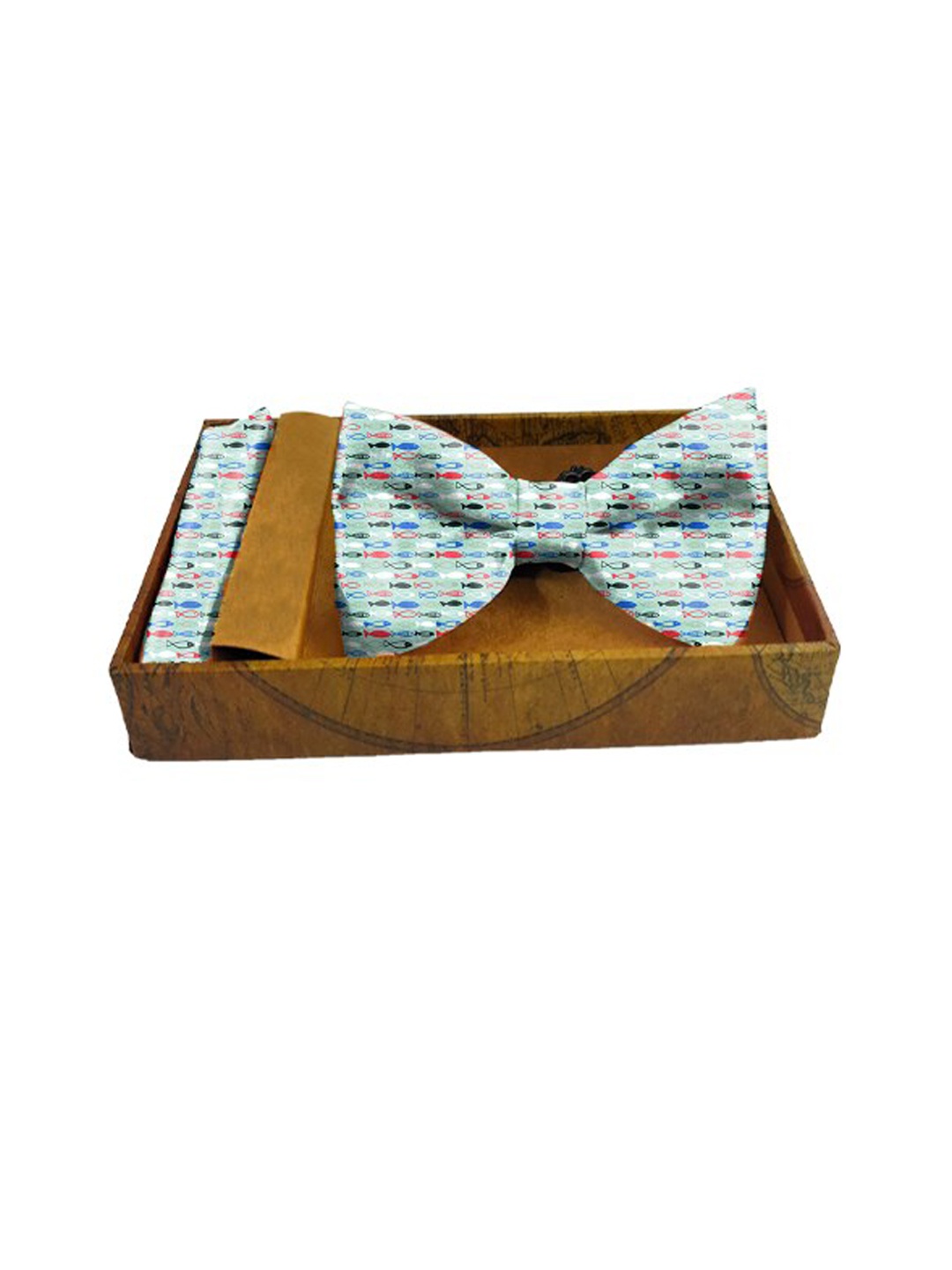 

Blacksmith Men Green & Blue Tiny Fishes Printed 100% Satin Accessory Gift Set