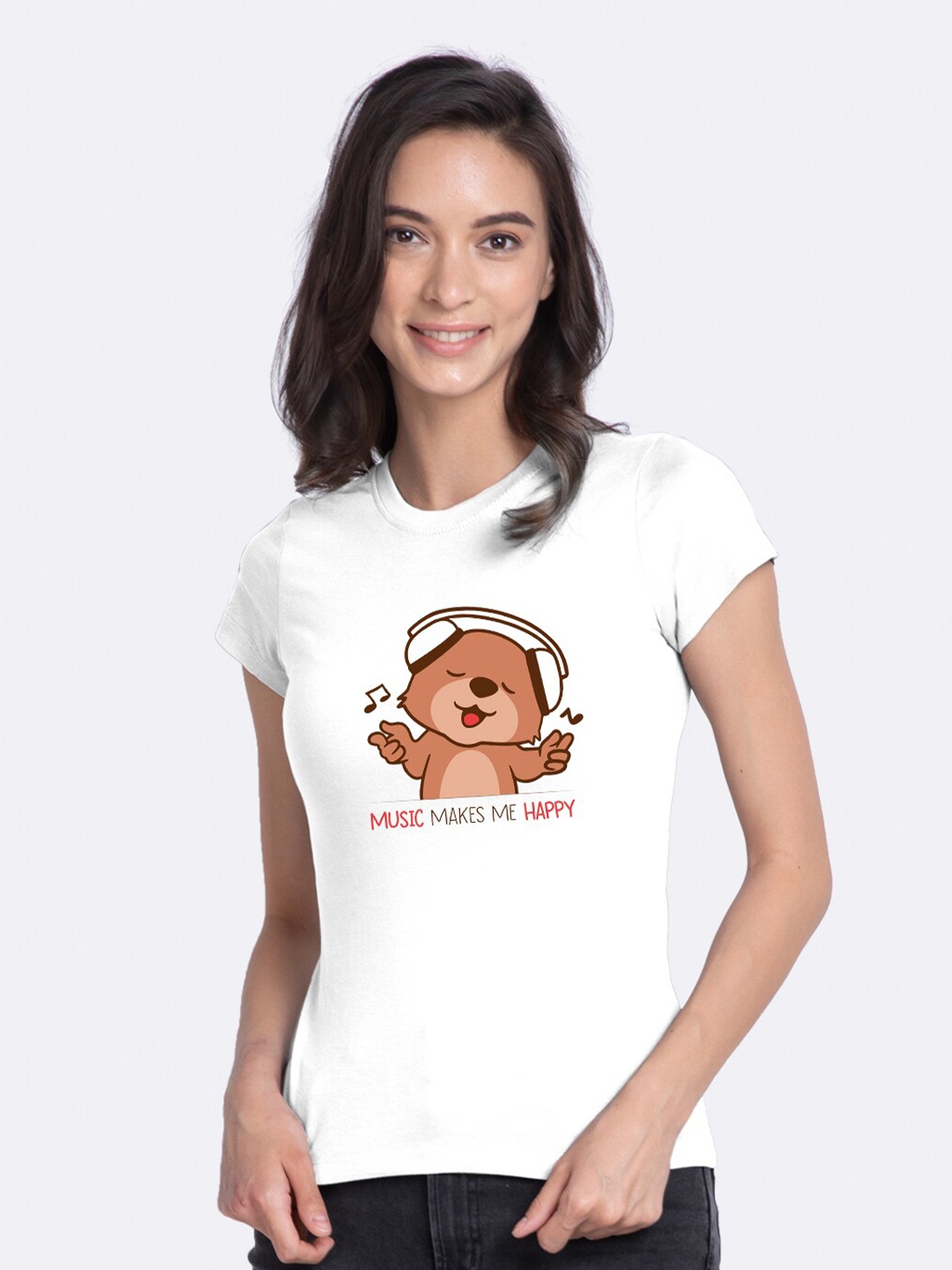 

Bewakoof Women White Printed V-Neck T-shirt