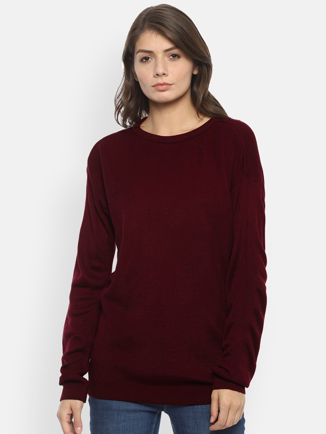

Van Heusen Woman Maroon Solid Pullover Sweater